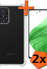 Samsung Galaxy A53 Hoesje Shockproof Met 2x Screenprotector - Samsung Galaxy A53 Screen Protector Tempered Glass - Samsung Galaxy A53 Transparant Transparant Shock Proof Met Beschermglas 2x
