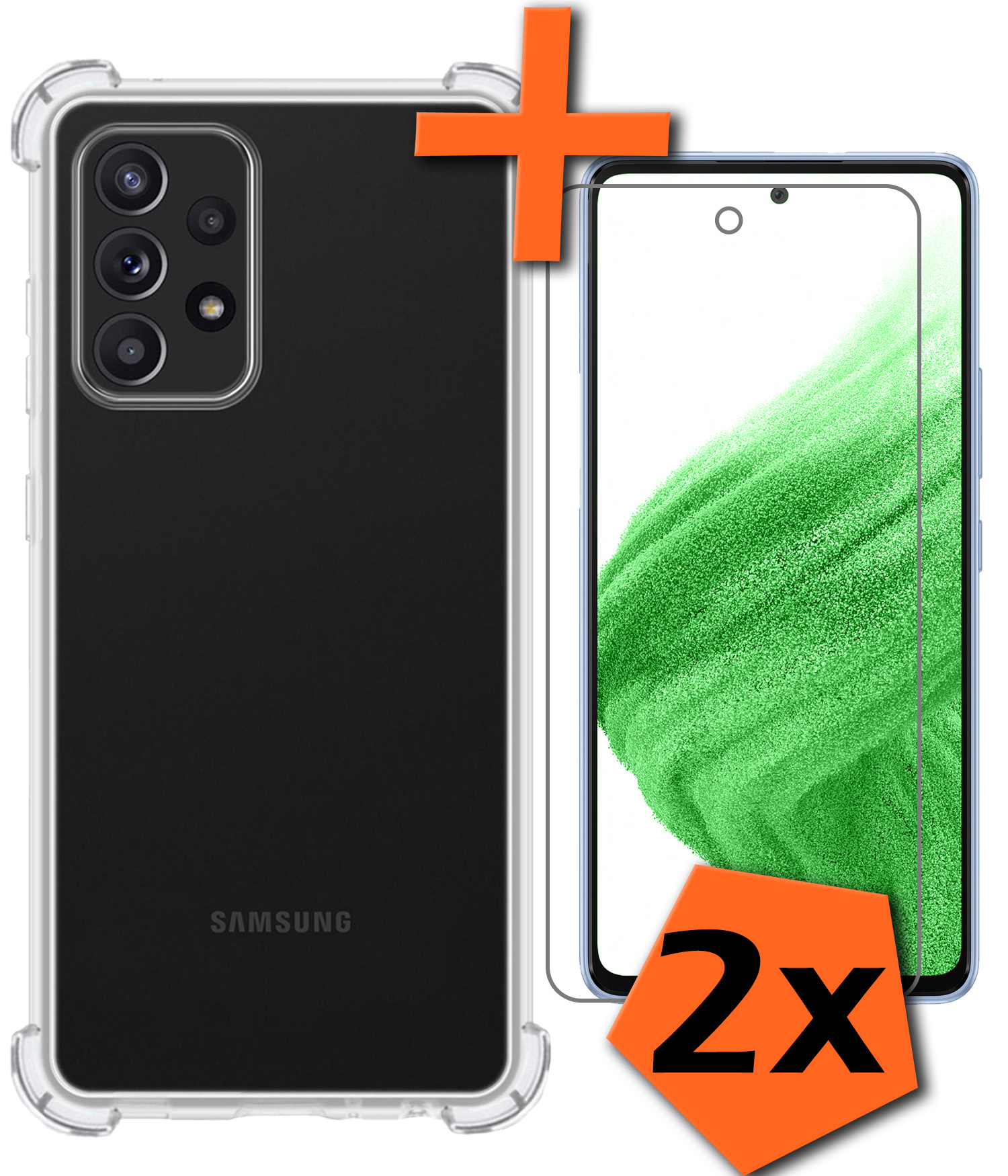 Nomfy Hoesje Geschikt voor Samsung A53 Hoesje Shock Proof Cover Case Shockproof Met 2x Screenprotector - Hoes Geschikt voor Samsung Galaxy A53 Hoes Siliconen Back Case - Transparant