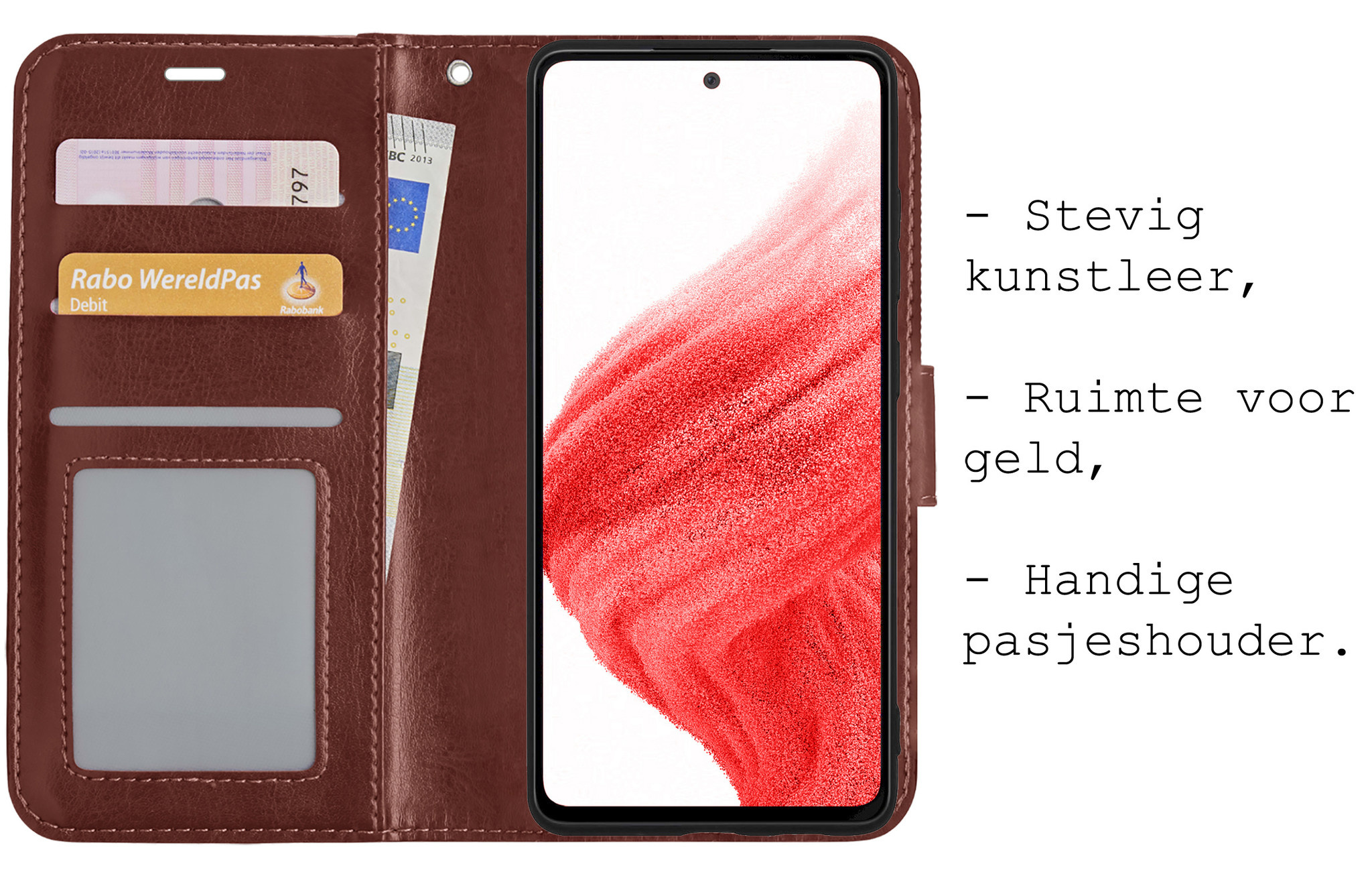 BASEY. Hoes Geschikt voor Samsung A53 Hoesje Bookcase Hoes Flip Case Book Cover Met Screenprotector - Hoesje Geschikt voor Samsung Galaxy A53 Hoes Book Case Hoesje - Bruin