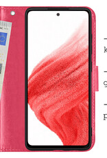 BASEY. Hoes Geschikt voor Samsung A53 Hoesje Bookcase Hoes Flip Case Book Cover Met Screenprotector - Hoesje Geschikt voor Samsung Galaxy A53 Hoes Book Case Hoesje - Donkerroze