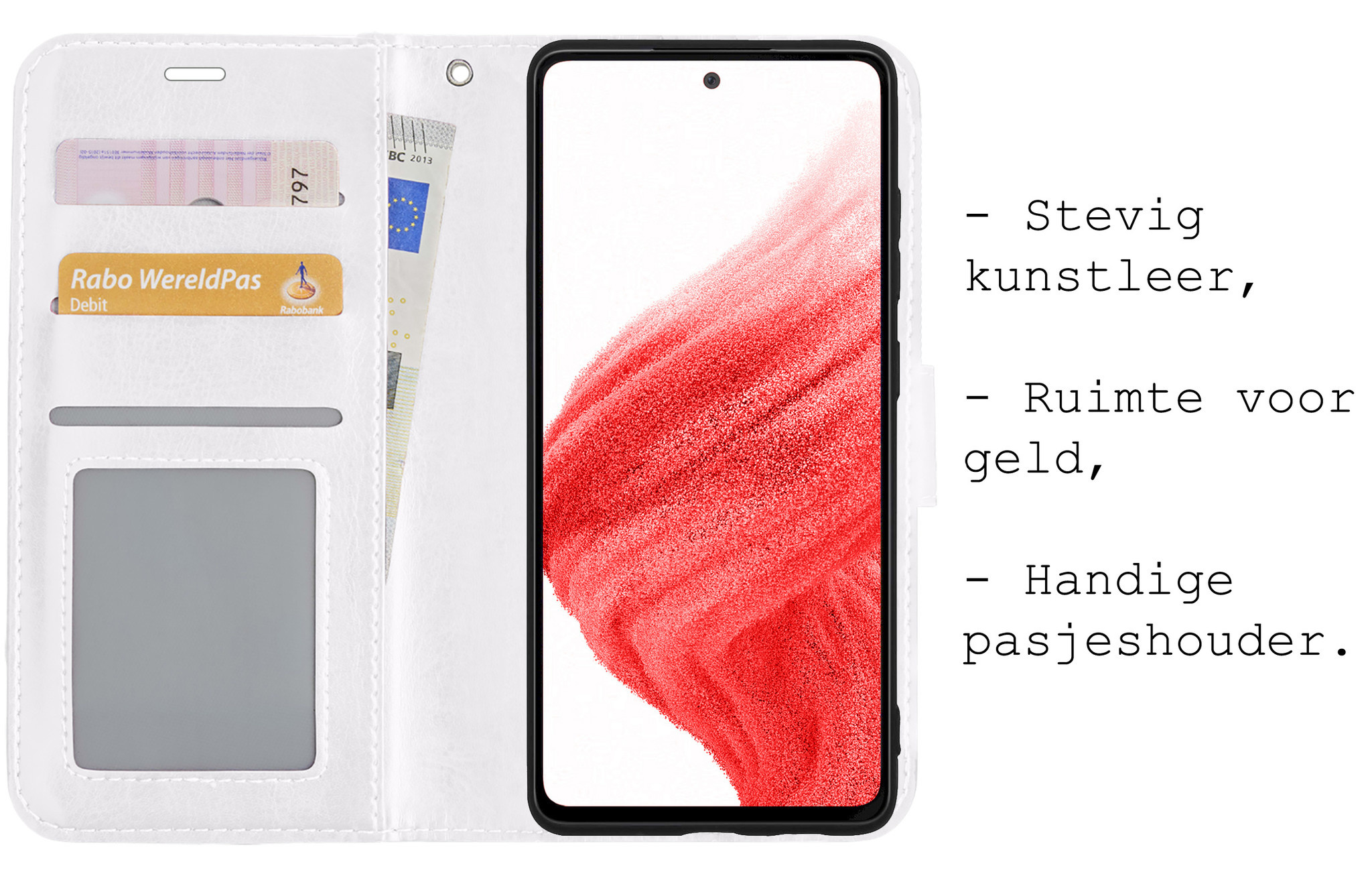 BASEY. Hoes Geschikt voor Samsung A53 Hoesje Bookcase Hoes Flip Case Book Cover Met 2x Screenprotector - Hoesje Geschikt voor Samsung Galaxy A53 Hoes Book Case Hoesje - Wit