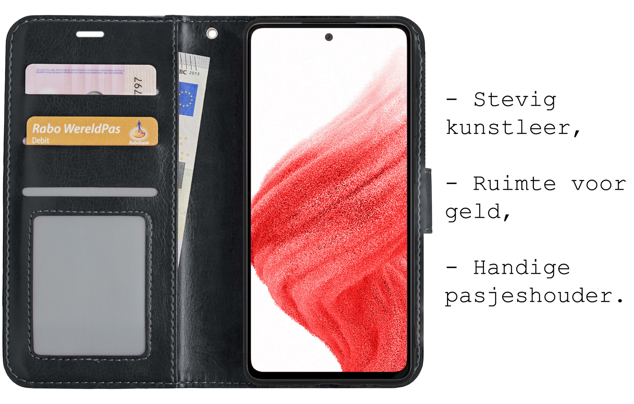 BASEY. Hoes Geschikt voor Samsung A53 Hoesje Bookcase Hoes Flip Case Book Cover Met 2x Screenprotector - Hoesje Geschikt voor Samsung Galaxy A53 Hoes Book Case Hoesje - Zwart