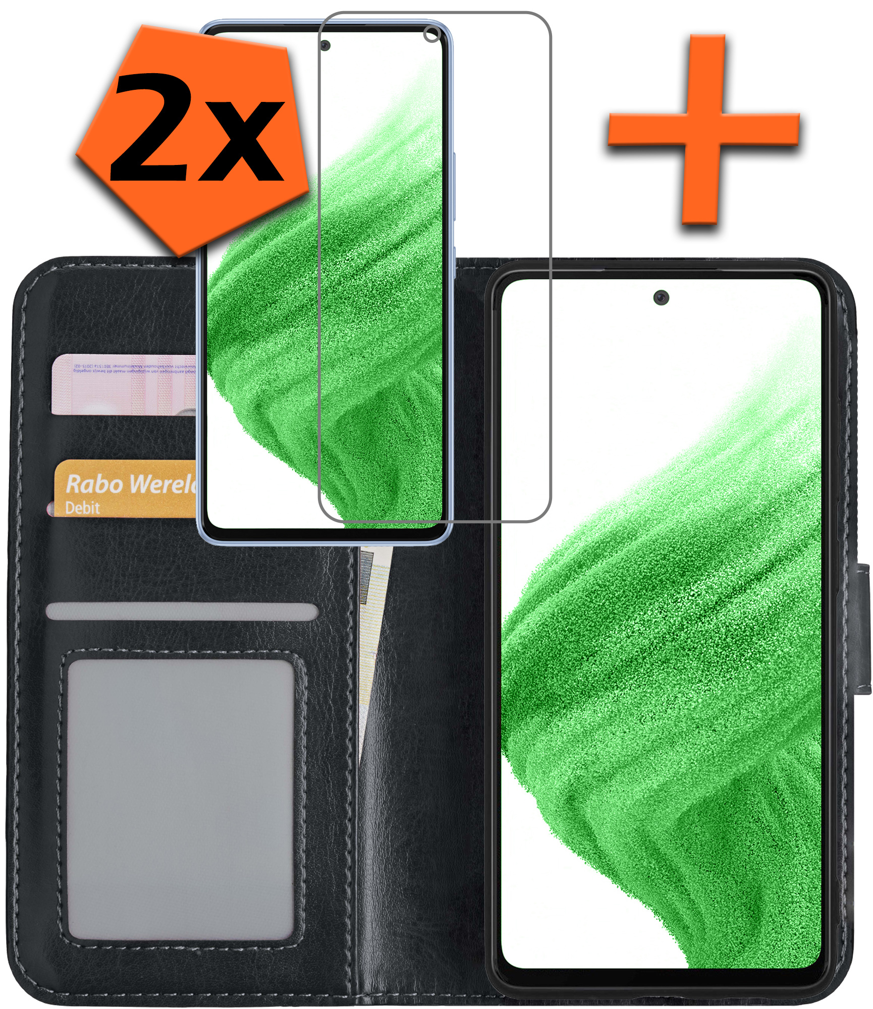 Nomfy Hoesje Geschikt voor Samsung A53 Hoes Bookcase Flipcase Book Cover Met 2x Screenprotector - Hoes Geschikt voor Samsung Galaxy A53 Hoesje Book Case - Zwart