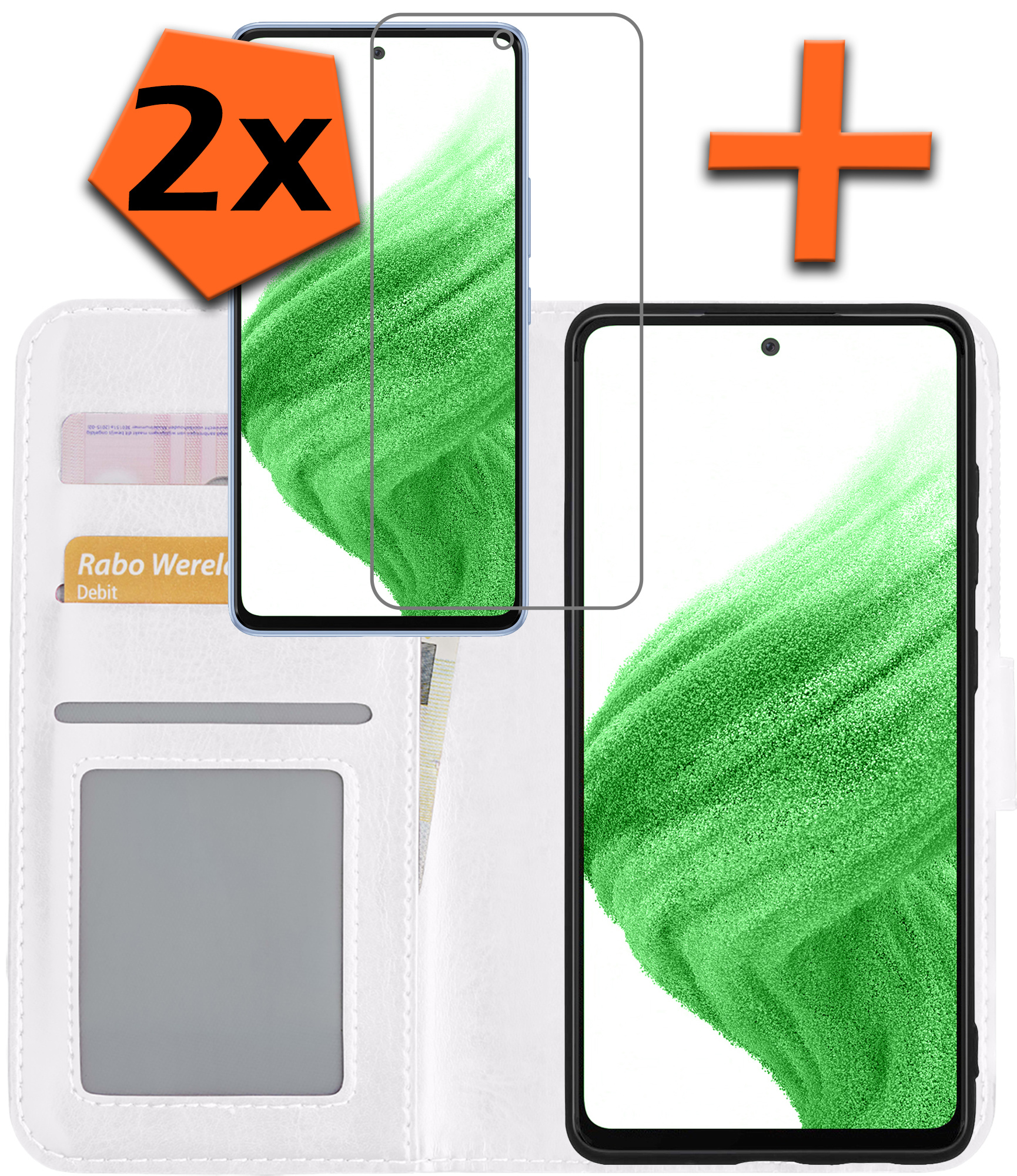 Nomfy Hoesje Geschikt voor Samsung A53 Hoes Bookcase Flipcase Book Cover Met 2x Screenprotector - Hoes Geschikt voor Samsung Galaxy A53 Hoesje Book Case - Wit