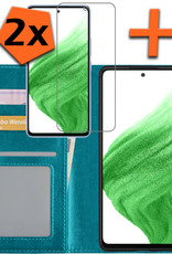 Nomfy Hoesje Geschikt voor Samsung A53 Hoes Bookcase Flipcase Book Cover Met 2x Screenprotector - Hoes Geschikt voor Samsung Galaxy A53 Hoesje Book Case - Turquoise