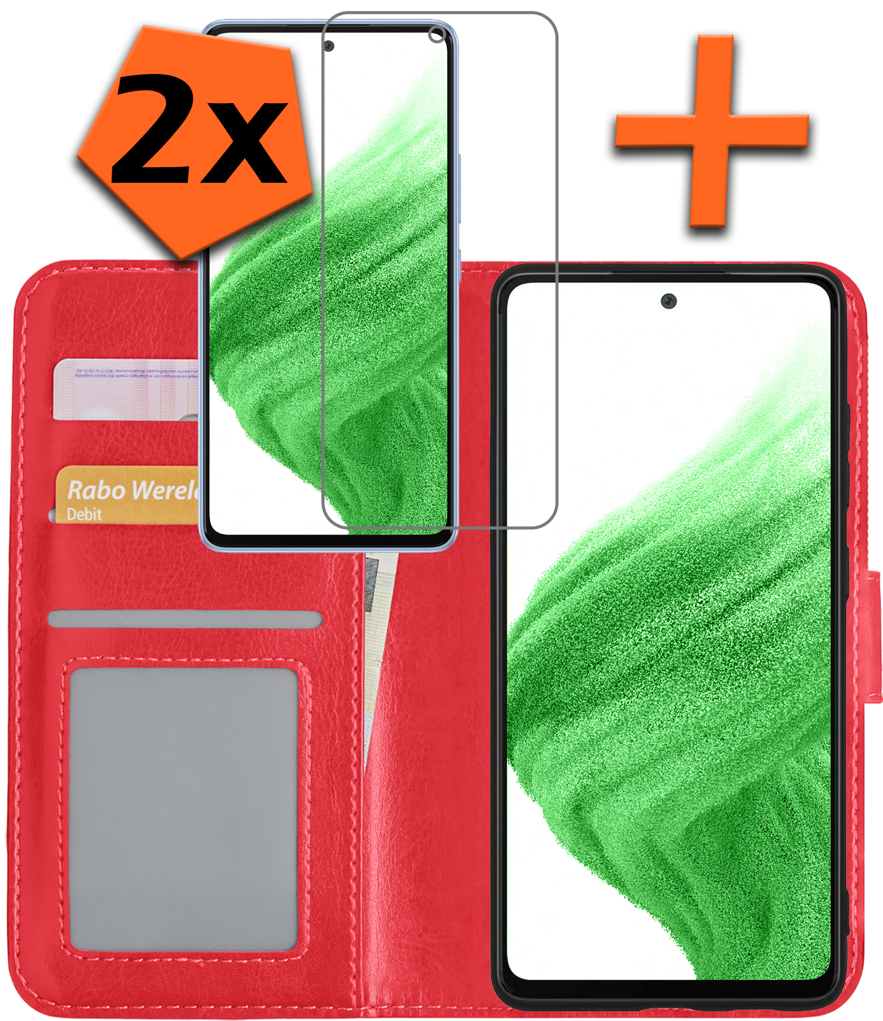 Nomfy Hoesje Geschikt voor Samsung A53 Hoes Bookcase Flipcase Book Cover Met 2x Screenprotector - Hoes Geschikt voor Samsung Galaxy A53 Hoesje Book Case - Rood