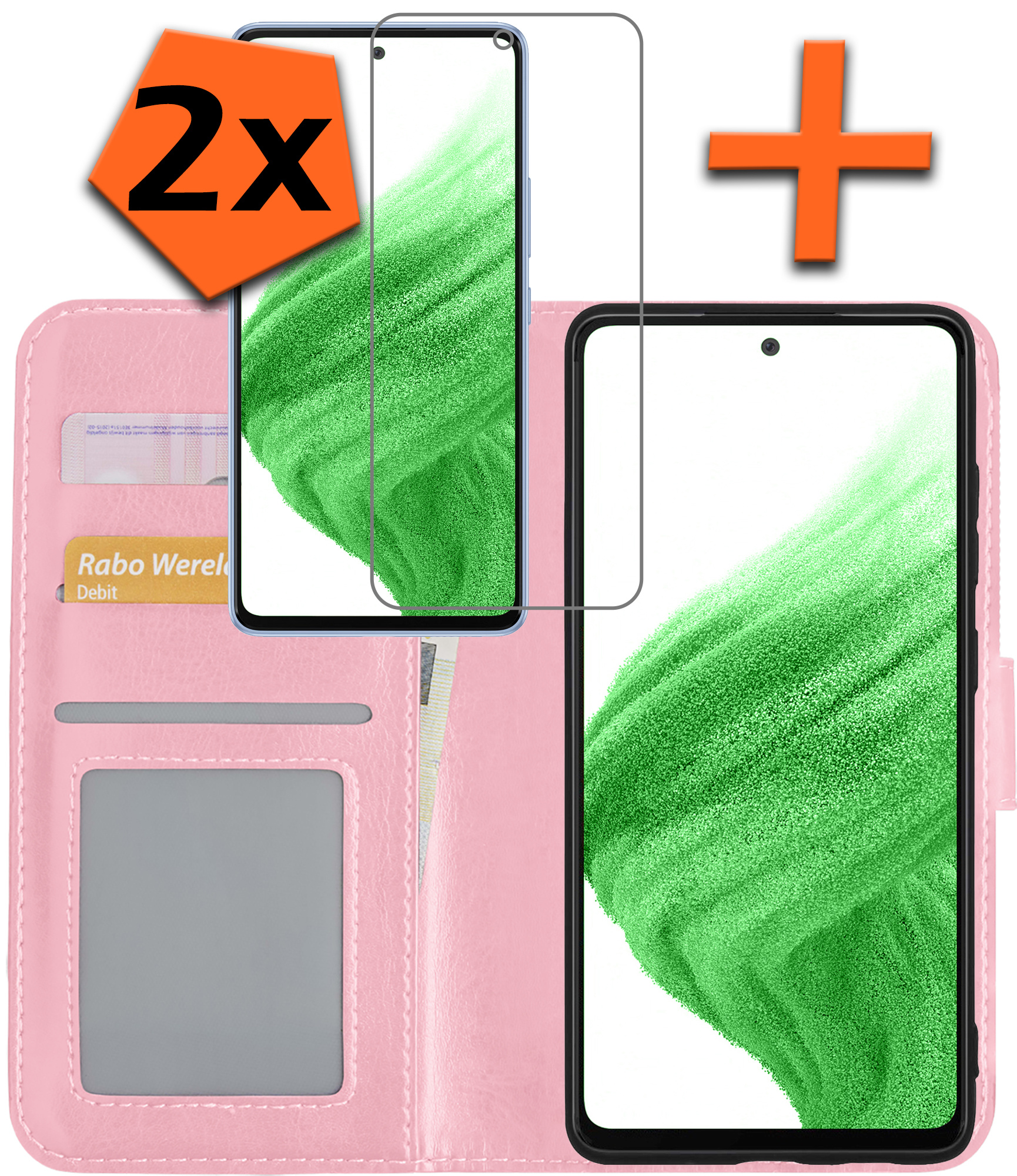 Nomfy Hoesje Geschikt voor Samsung A53 Hoes Bookcase Flipcase Book Cover Met 2x Screenprotector - Hoes Geschikt voor Samsung Galaxy A53 Hoesje Book Case - Lichtroze