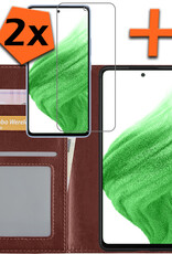Nomfy Hoesje Geschikt voor Samsung A53 Hoes Bookcase Flipcase Book Cover Met 2x Screenprotector - Hoes Geschikt voor Samsung Galaxy A53 Hoesje Book Case - Bruin