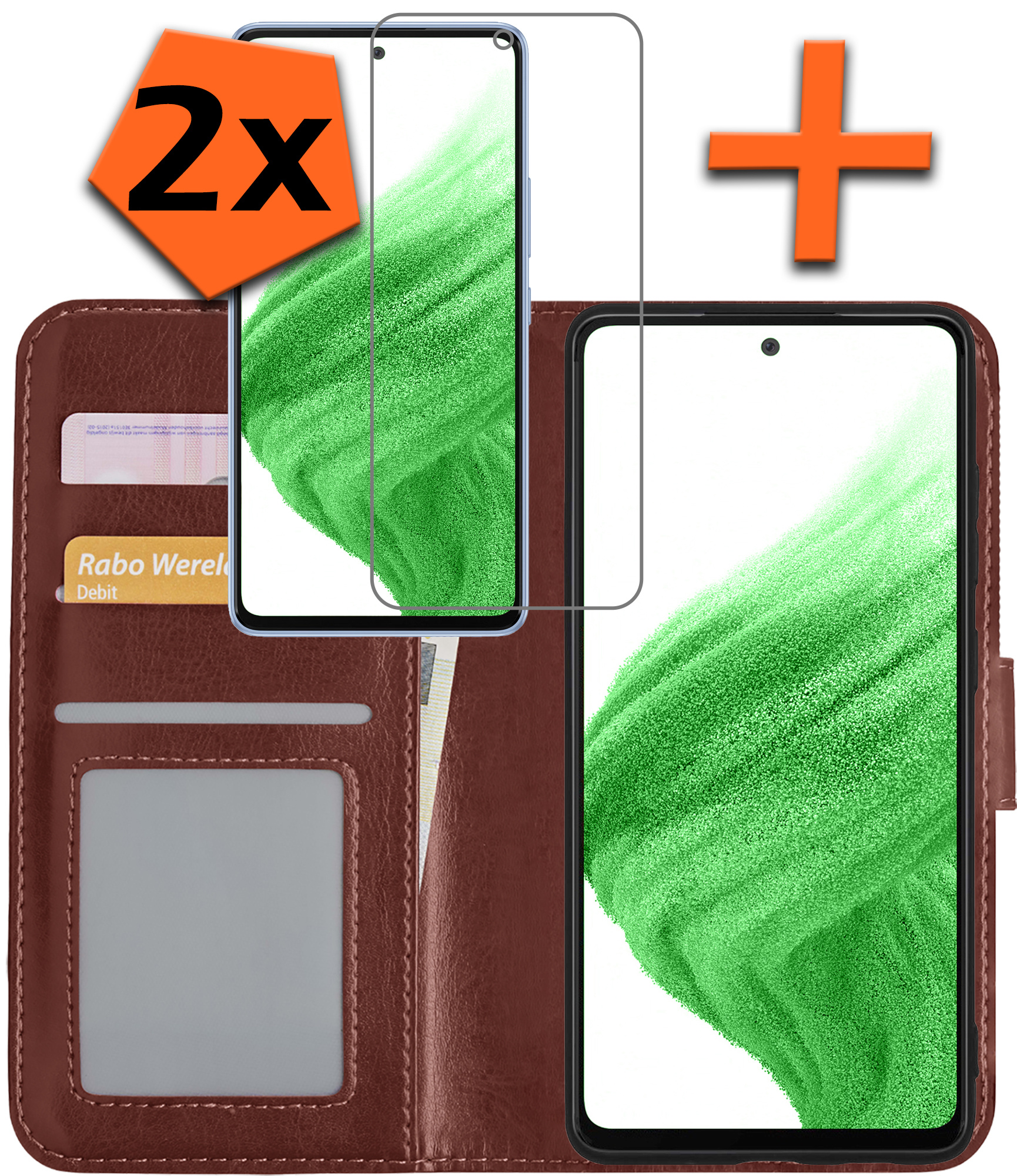 Nomfy Hoesje Geschikt voor Samsung A53 Hoes Bookcase Flipcase Book Cover Met 2x Screenprotector - Hoes Geschikt voor Samsung Galaxy A53 Hoesje Book Case - Bruin