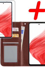 BASEY. Hoes Geschikt voor Samsung A53 Hoesje Bookcase Hoes Flip Case Book Cover Met Screenprotector - Hoesje Geschikt voor Samsung Galaxy A53 Hoes Book Case Hoesje - Bruin