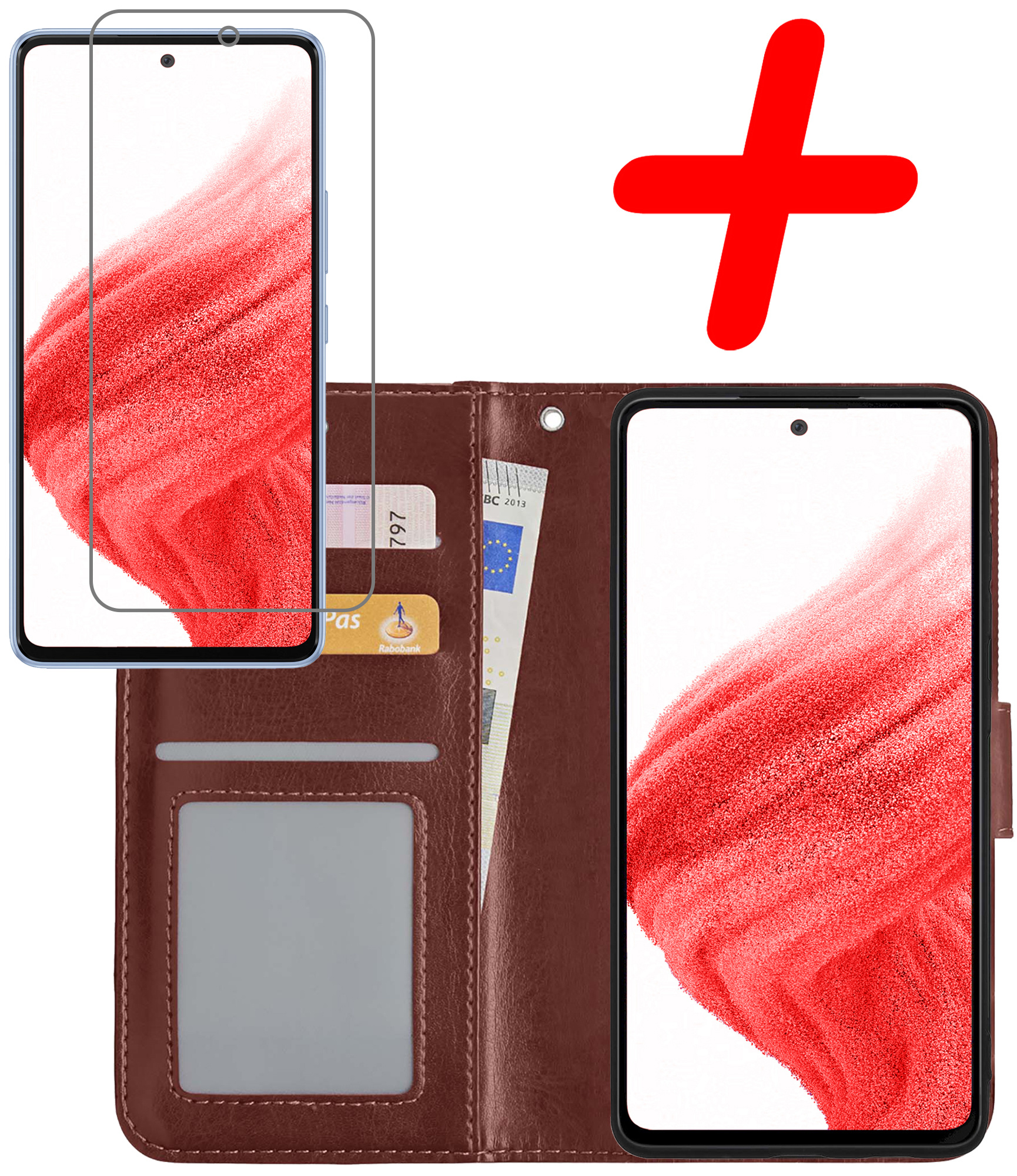 BASEY. Hoes Geschikt voor Samsung A53 Hoesje Bookcase Hoes Flip Case Book Cover Met Screenprotector - Hoesje Geschikt voor Samsung Galaxy A53 Hoes Book Case Hoesje - Bruin