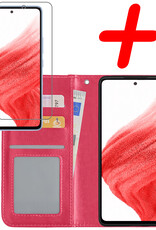 BASEY. Hoes Geschikt voor Samsung A53 Hoesje Bookcase Hoes Flip Case Book Cover Met Screenprotector - Hoesje Geschikt voor Samsung Galaxy A53 Hoes Book Case Hoesje - Donkerroze