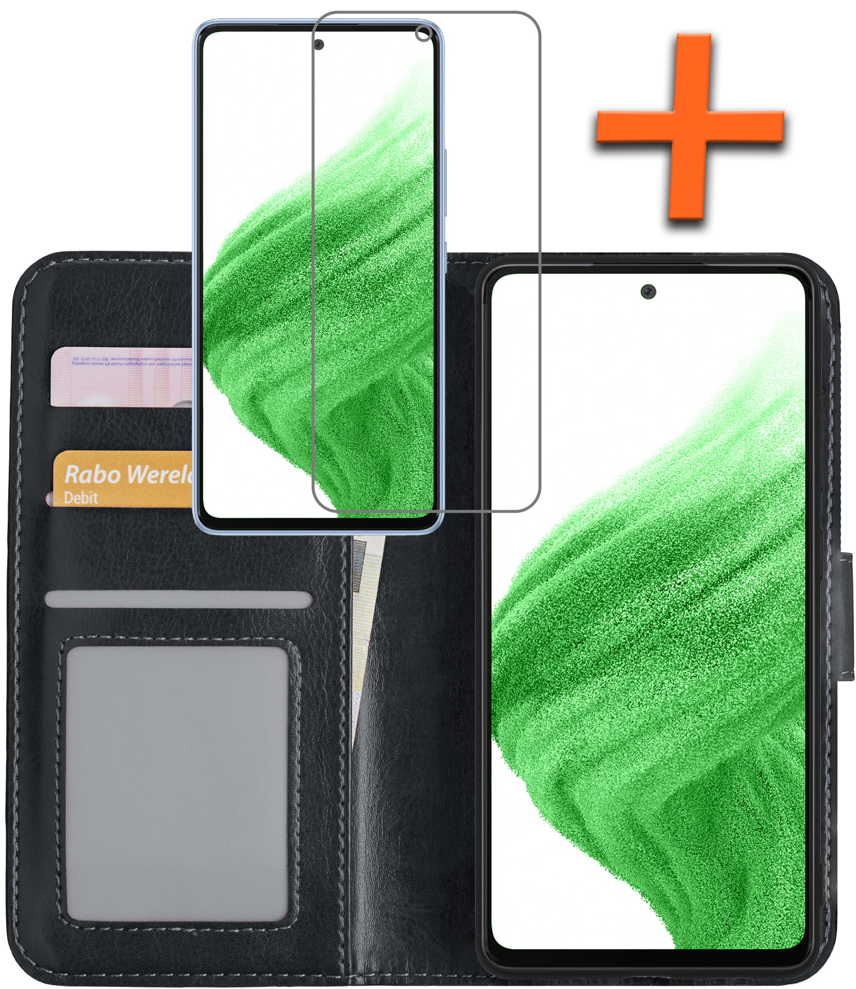 Nomfy Hoesje Geschikt voor Samsung A53 Hoes Bookcase Flipcase Book Cover Met Screenprotector - Hoes Geschikt voor Samsung Galaxy A53 Hoesje Book Case - Zwart