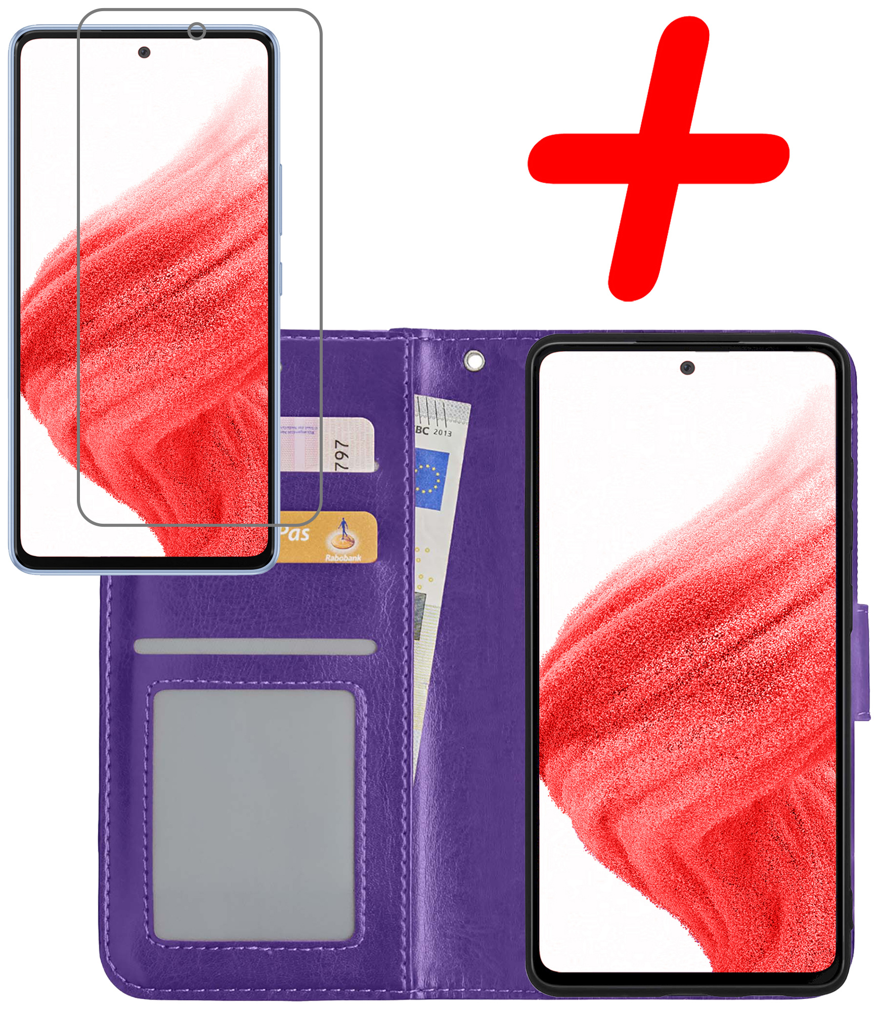 BASEY. Hoes Geschikt voor Samsung A53 Hoesje Bookcase Hoes Flip Case Book Cover Met Screenprotector - Hoesje Geschikt voor Samsung Galaxy A53 Hoes Book Case Hoesje - Paars