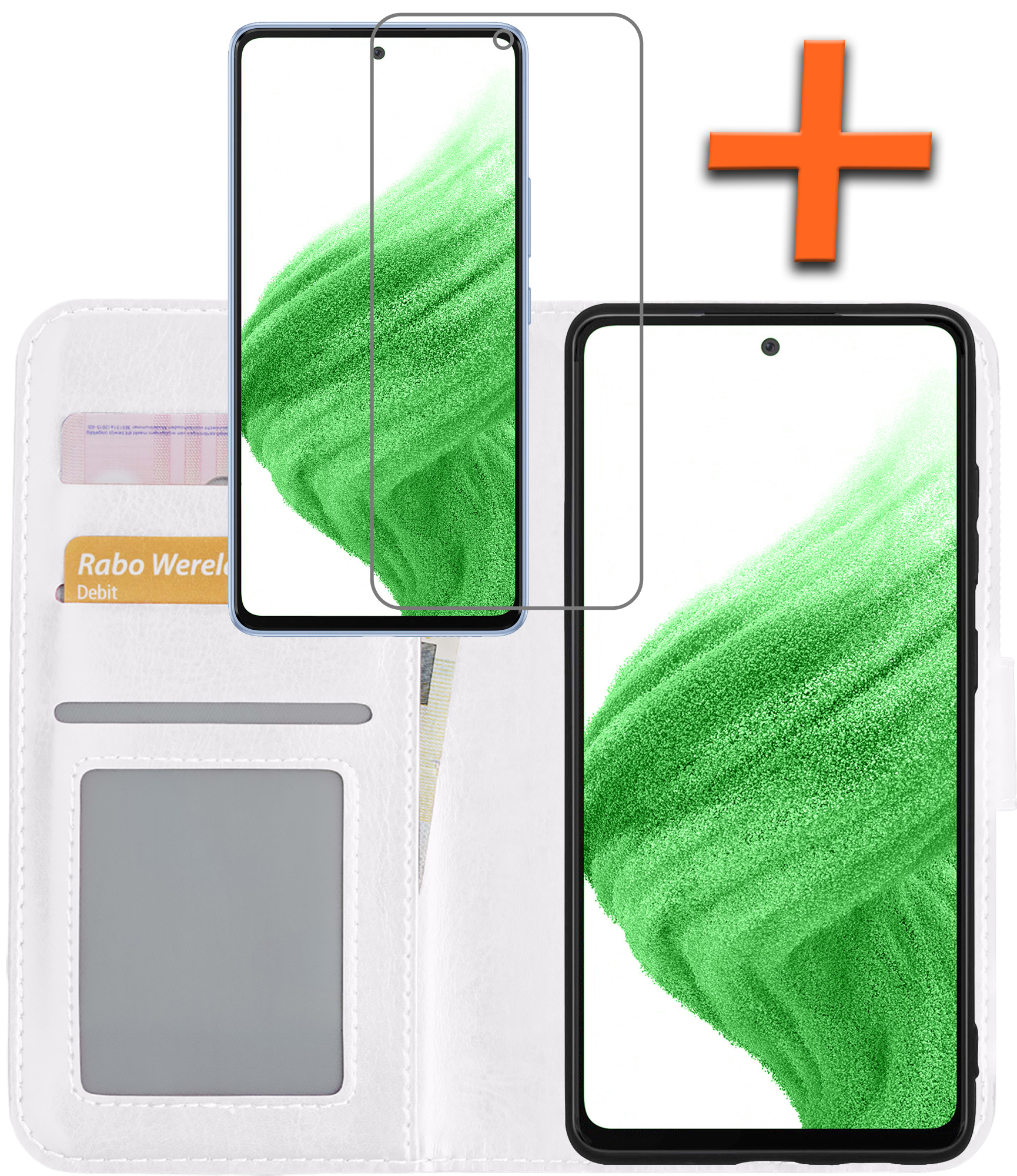 Nomfy Hoesje Geschikt voor Samsung A53 Hoes Bookcase Flipcase Book Cover Met Screenprotector - Hoes Geschikt voor Samsung Galaxy A53 Hoesje Book Case - Wit