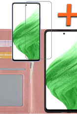 Nomfy Hoesje Geschikt voor Samsung A53 Hoes Bookcase Flipcase Book Cover Met Screenprotector - Hoes Geschikt voor Samsung Galaxy A53 Hoesje Book Case - Rosé goud
