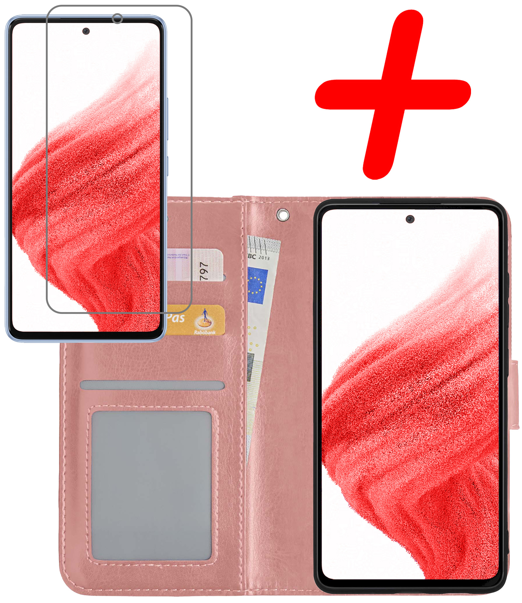 BASEY. Hoes Geschikt voor Samsung A53 Hoesje Bookcase Hoes Flip Case Book Cover Met Screenprotector - Hoesje Geschikt voor Samsung Galaxy A53 Hoes Book Case Hoesje - Rosé goud