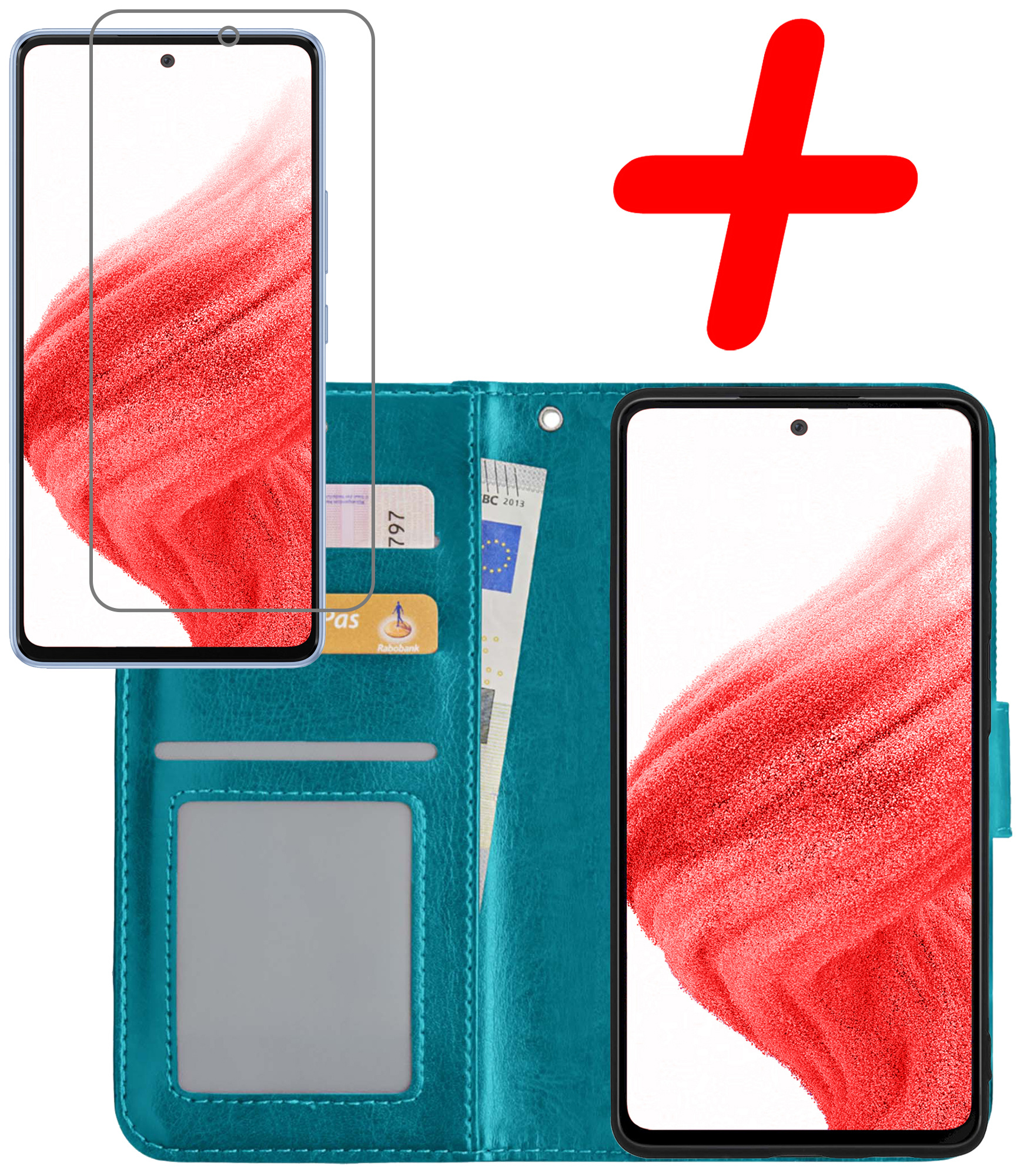 BASEY. Hoes Geschikt voor Samsung A53 Hoesje Bookcase Hoes Flip Case Book Cover Met Screenprotector - Hoesje Geschikt voor Samsung Galaxy A53 Hoes Book Case Hoesje - Turquoise
