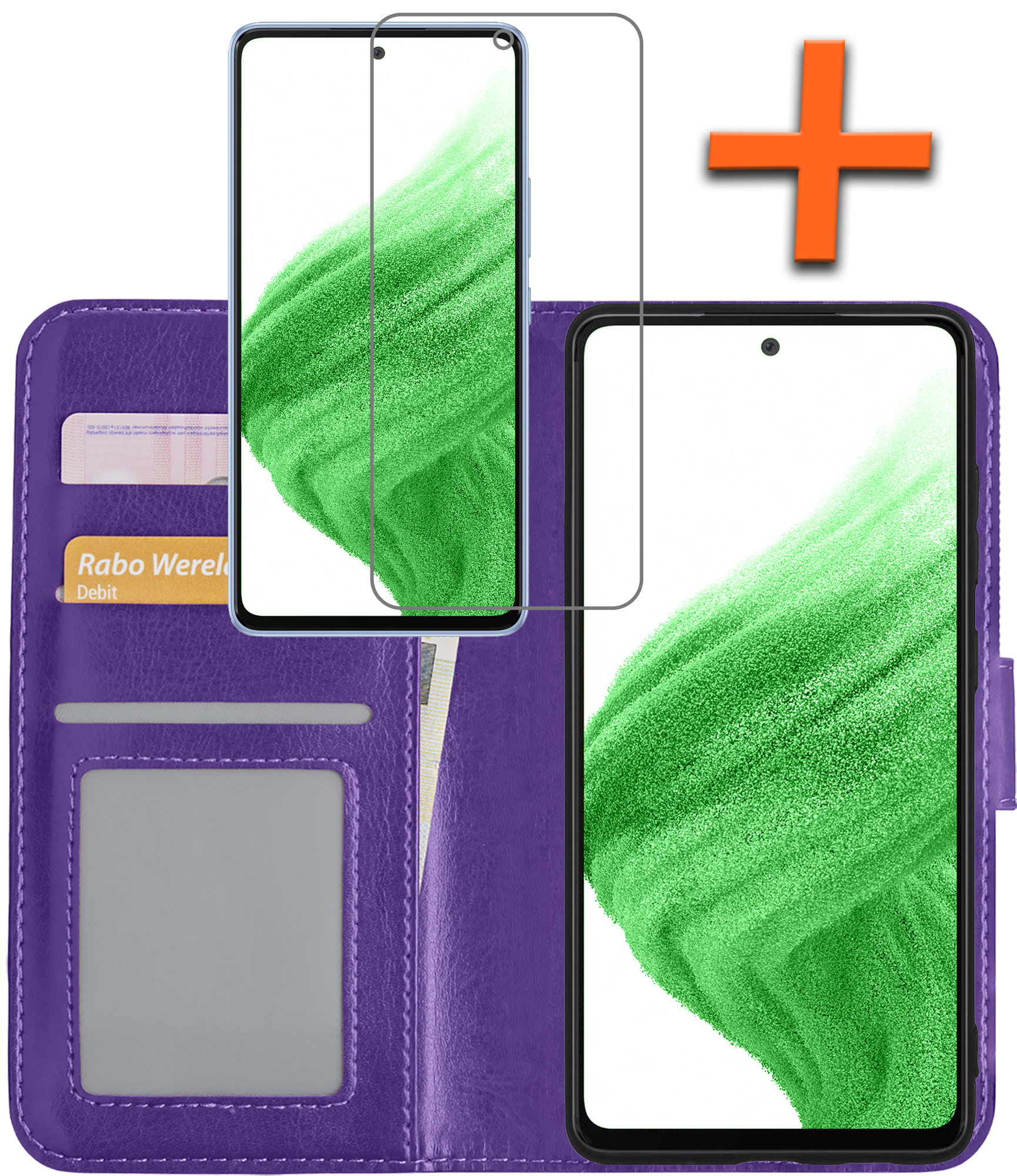 Nomfy Hoesje Geschikt voor Samsung A53 Hoes Bookcase Flipcase Book Cover Met Screenprotector - Hoes Geschikt voor Samsung Galaxy A53 Hoesje Book Case - Paars