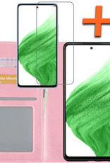 Nomfy Hoesje Geschikt voor Samsung A53 Hoes Bookcase Flipcase Book Cover Met Screenprotector - Hoes Geschikt voor Samsung Galaxy A53 Hoesje Book Case - Lichtroze