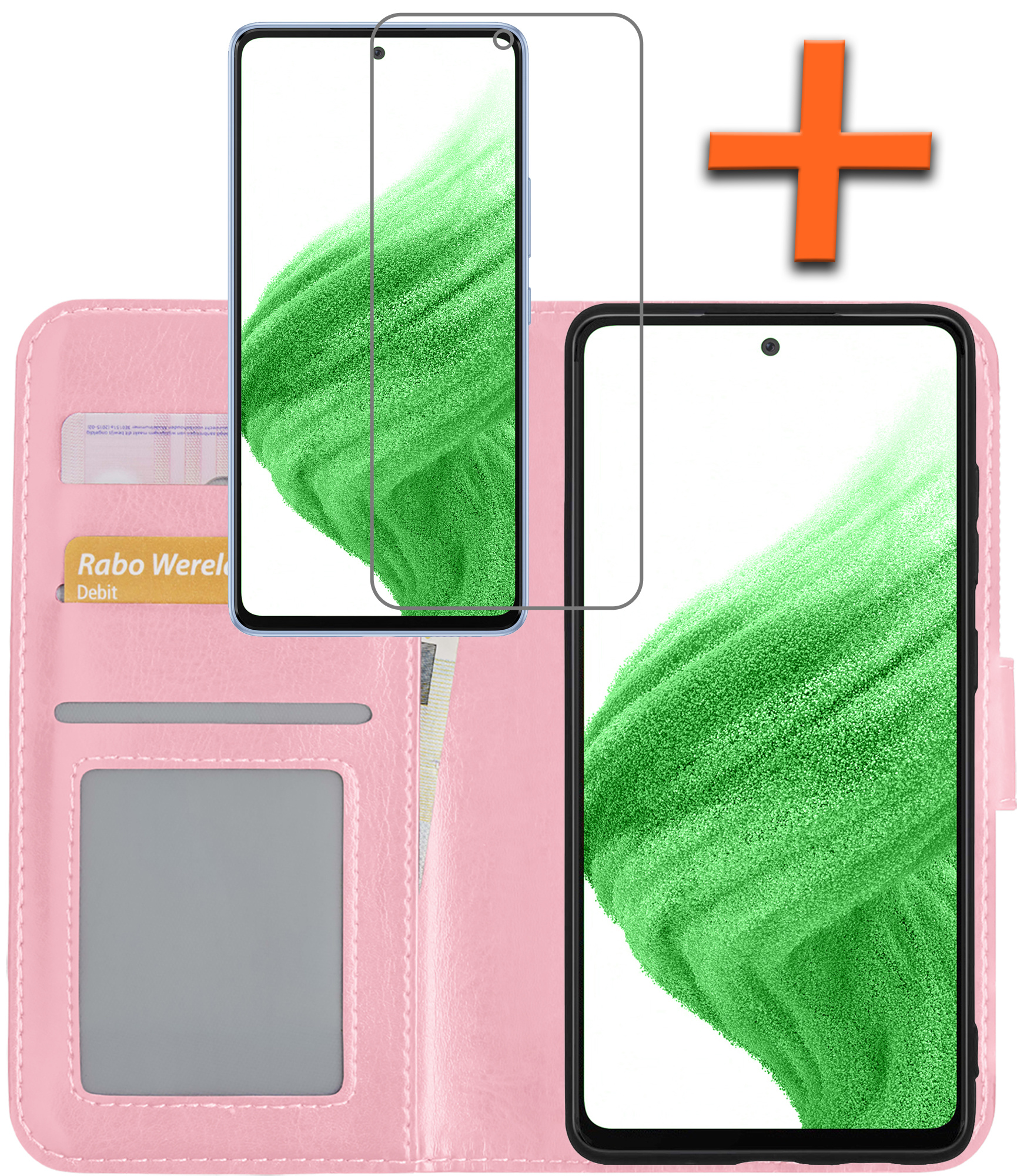 Nomfy Hoesje Geschikt voor Samsung A53 Hoes Bookcase Flipcase Book Cover Met Screenprotector - Hoes Geschikt voor Samsung Galaxy A53 Hoesje Book Case - Lichtroze
