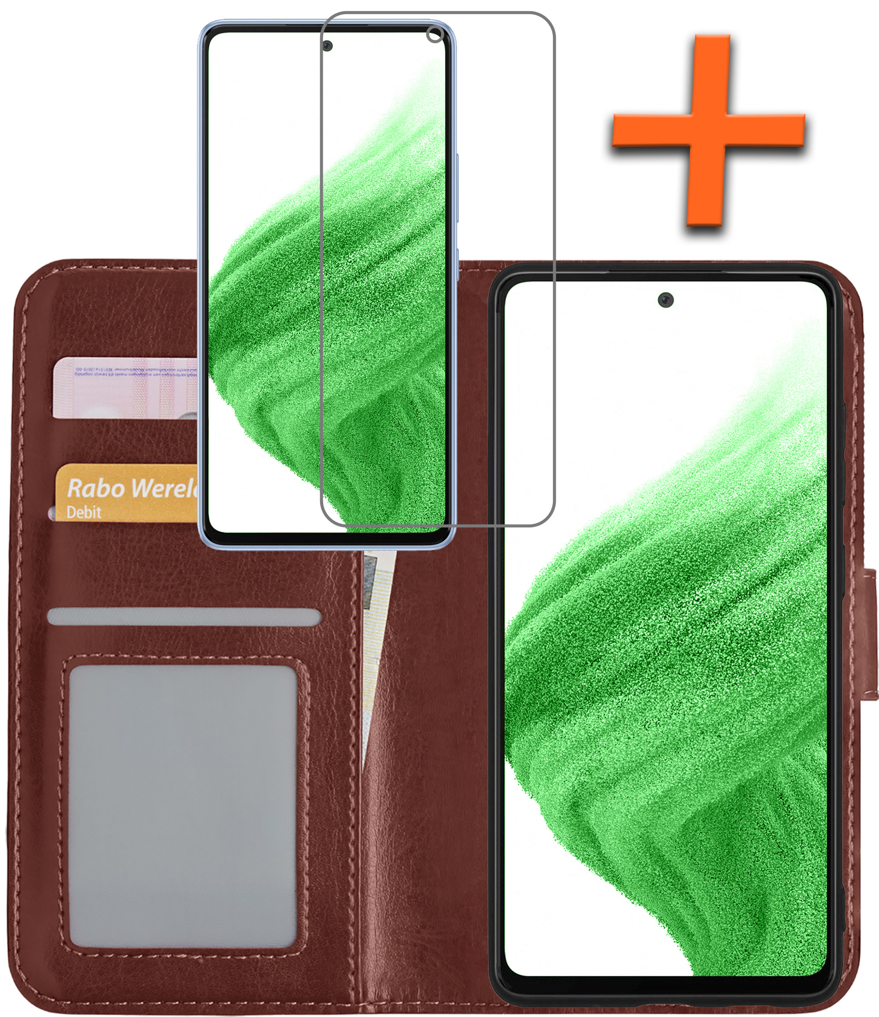 Nomfy Hoesje Geschikt voor Samsung A53 Hoes Bookcase Flipcase Book Cover Met Screenprotector - Hoes Geschikt voor Samsung Galaxy A53 Hoesje Book Case - Bruin
