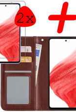 BASEY. Hoes Geschikt voor Samsung A53 Hoesje Bookcase Hoes Flip Case Book Cover Met 2x Screenprotector - Hoesje Geschikt voor Samsung Galaxy A53 Hoes Book Case Hoesje - Bruin