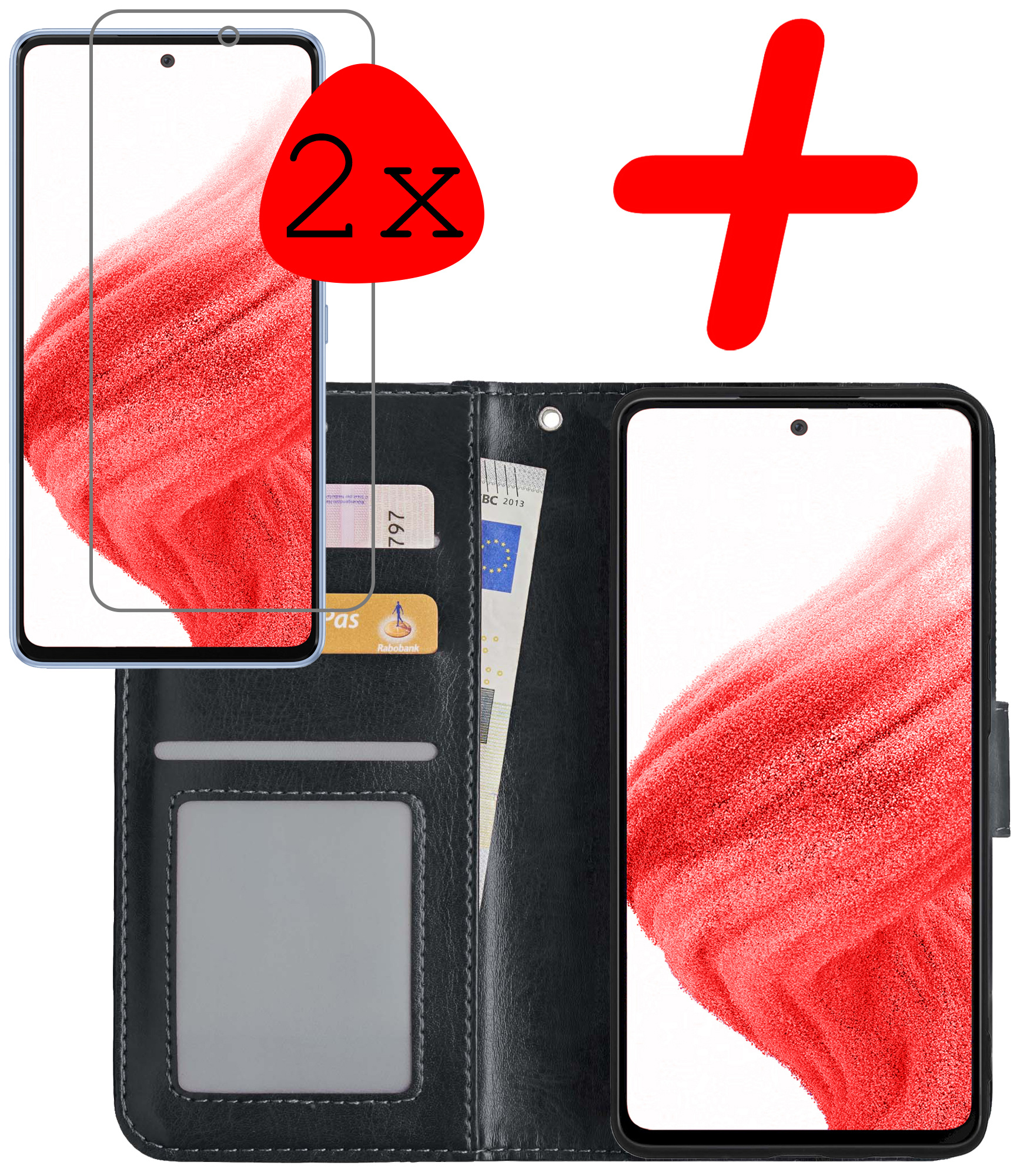 BASEY. Hoes Geschikt voor Samsung A53 Hoesje Bookcase Hoes Flip Case Book Cover Met 2x Screenprotector - Hoesje Geschikt voor Samsung Galaxy A53 Hoes Book Case Hoesje - Zwart