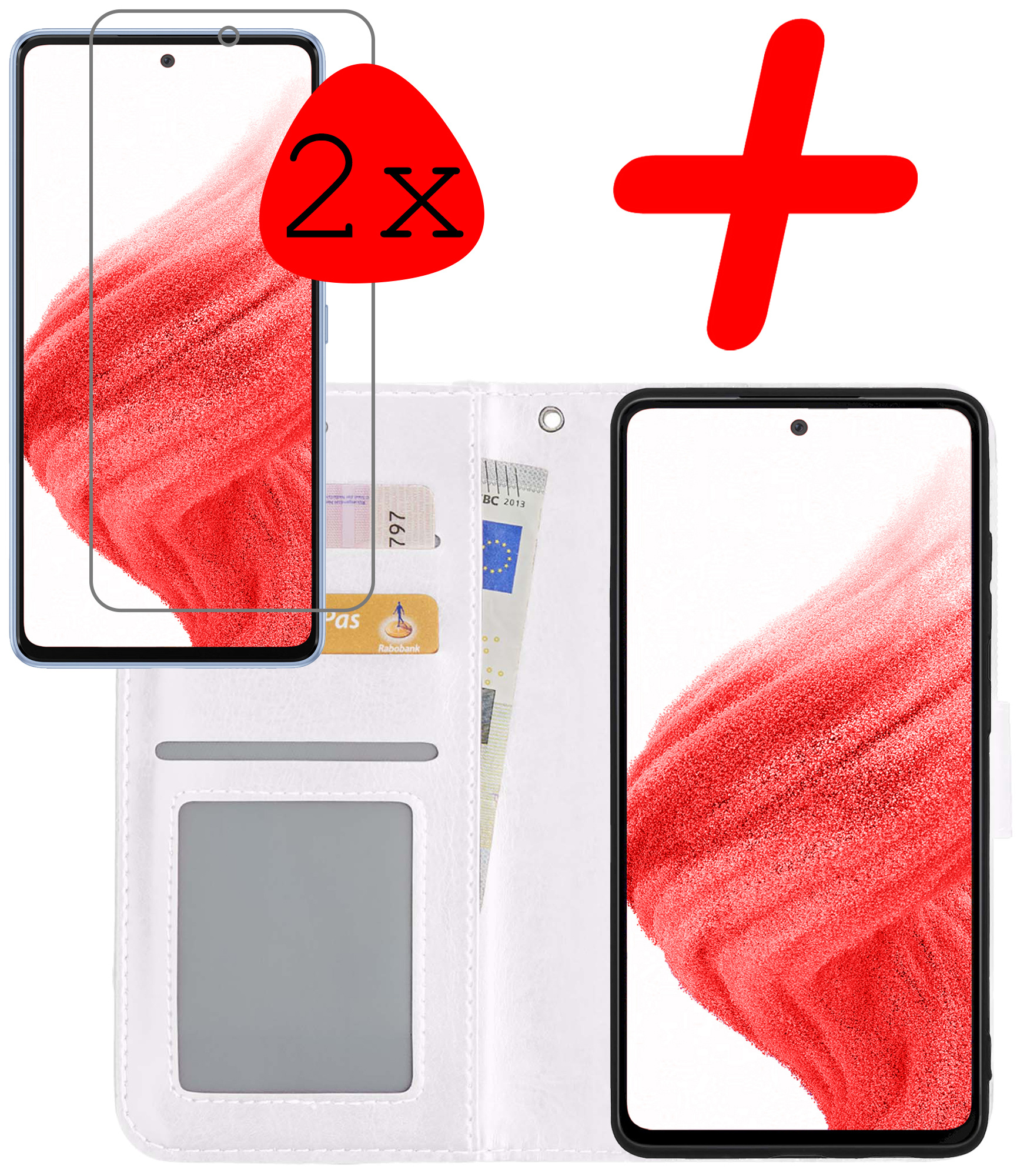 BASEY. Hoes Geschikt voor Samsung A53 Hoesje Bookcase Hoes Flip Case Book Cover Met 2x Screenprotector - Hoesje Geschikt voor Samsung Galaxy A53 Hoes Book Case Hoesje - Wit