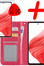 BASEY. Hoes Geschikt voor Samsung A53 Hoesje Bookcase Hoes Flip Case Book Cover Met 2x Screenprotector - Hoesje Geschikt voor Samsung Galaxy A53 Hoes Book Case Hoesje - Donkerroze