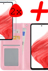 BASEY. Hoes Geschikt voor Samsung A53 Hoesje Bookcase Hoes Flip Case Book Cover Met 2x Screenprotector - Hoesje Geschikt voor Samsung Galaxy A53 Hoes Book Case Hoesje - Lichtroze