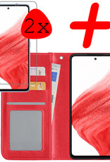 BASEY. Hoes Geschikt voor Samsung A53 Hoesje Bookcase Hoes Flip Case Book Cover Met 2x Screenprotector - Hoesje Geschikt voor Samsung Galaxy A53 Hoes Book Case Hoesje - Rood