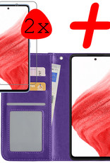 BASEY. Hoes Geschikt voor Samsung A53 Hoesje Bookcase Hoes Flip Case Book Cover Met 2x Screenprotector - Hoesje Geschikt voor Samsung Galaxy A53 Hoes Book Case Hoesje - Paars
