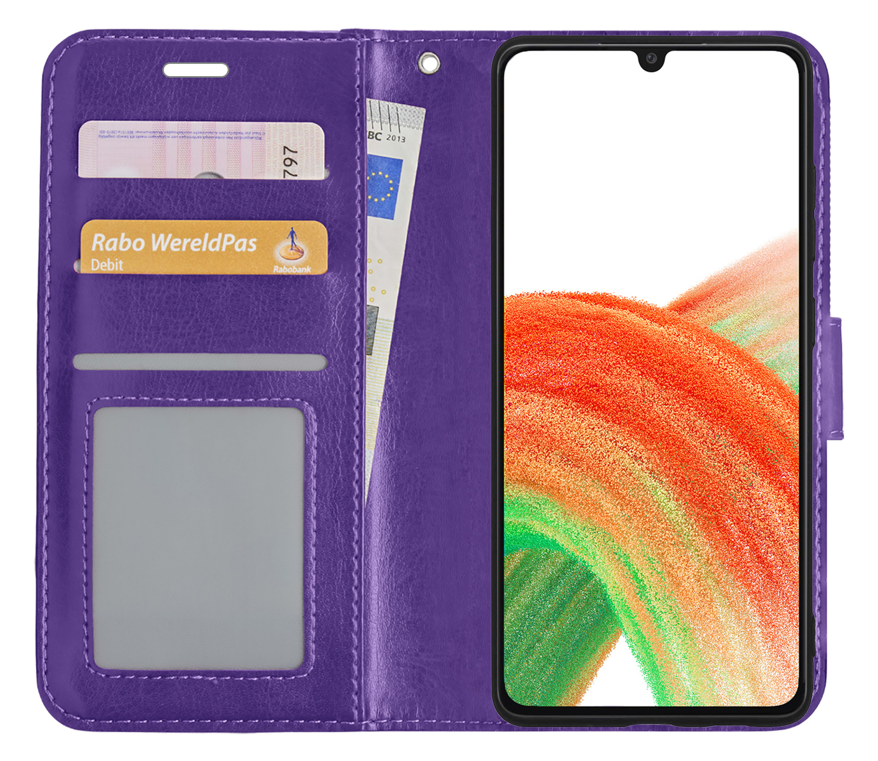 BASEY. Hoes Geschikt voor Samsung A33 Hoesje Bookcase Hoes Flip Case Book Cover - Hoesje Geschikt voor Samsung Galaxy A33 Hoes Book Case Hoesje - Paars