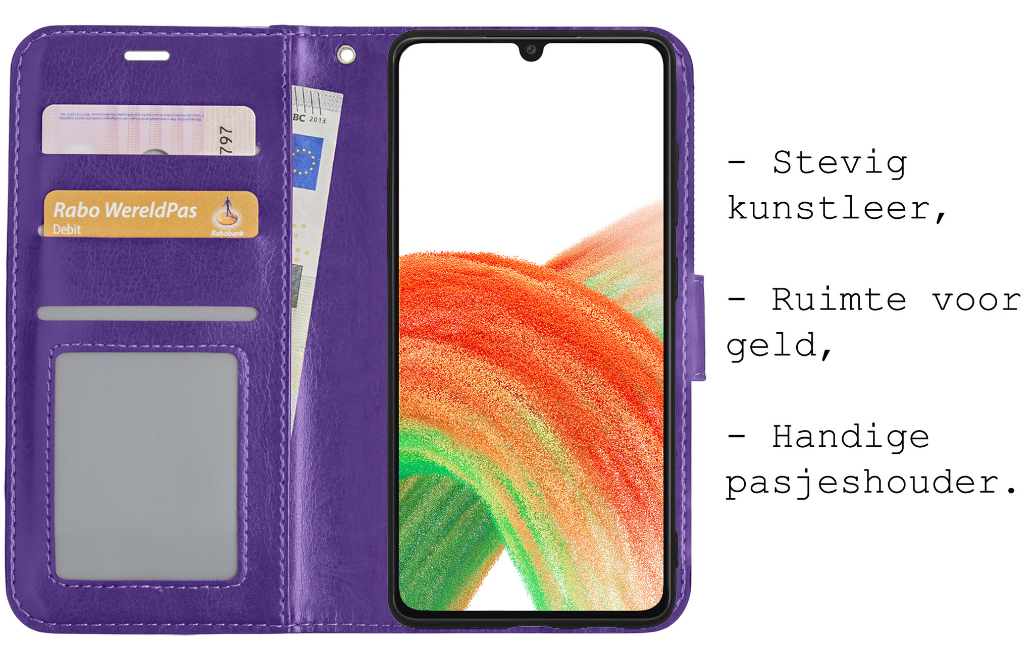 BASEY. Hoes Geschikt voor Samsung A33 Hoesje Bookcase Hoes Flip Case Book Cover - Hoesje Geschikt voor Samsung Galaxy A33 Hoes Book Case Hoesje - Paars