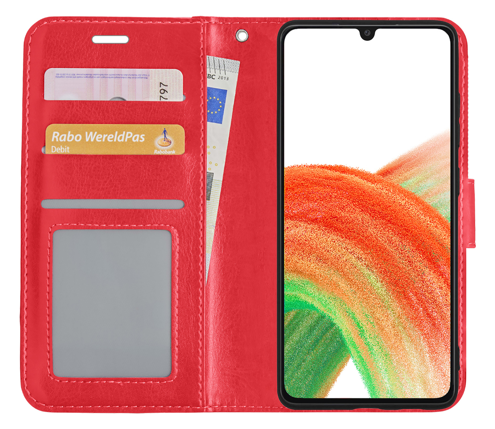 BASEY. Hoes Geschikt voor Samsung A33 Hoesje Bookcase Hoes Flip Case Book Cover - Hoesje Geschikt voor Samsung Galaxy A33 Hoes Book Case Hoesje - Rood