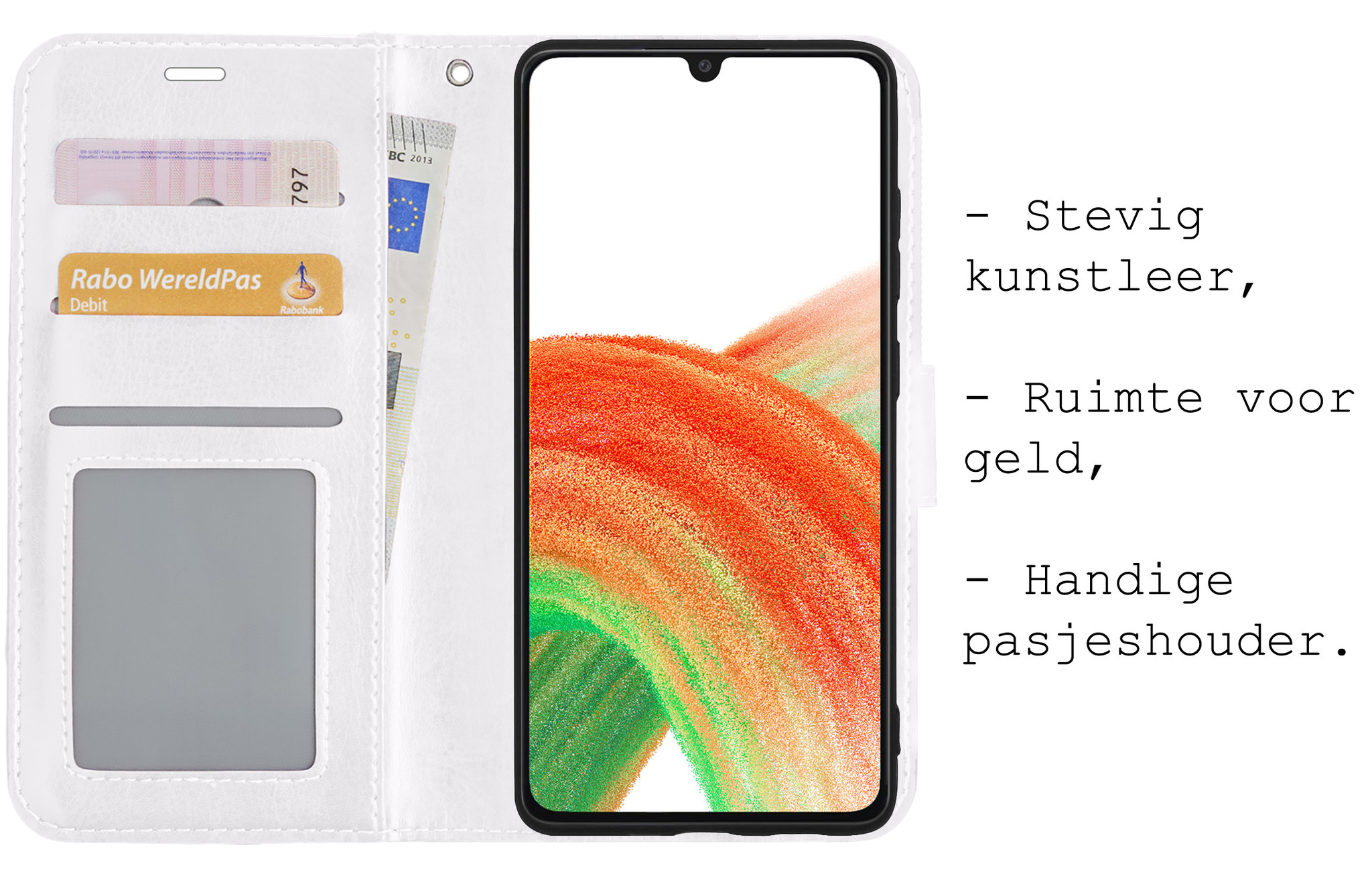 BASEY. Hoes Geschikt voor Samsung A33 Hoesje Bookcase Hoes Flip Case Book Cover - Hoesje Geschikt voor Samsung Galaxy A33 Hoes Book Case Hoesje - Wit