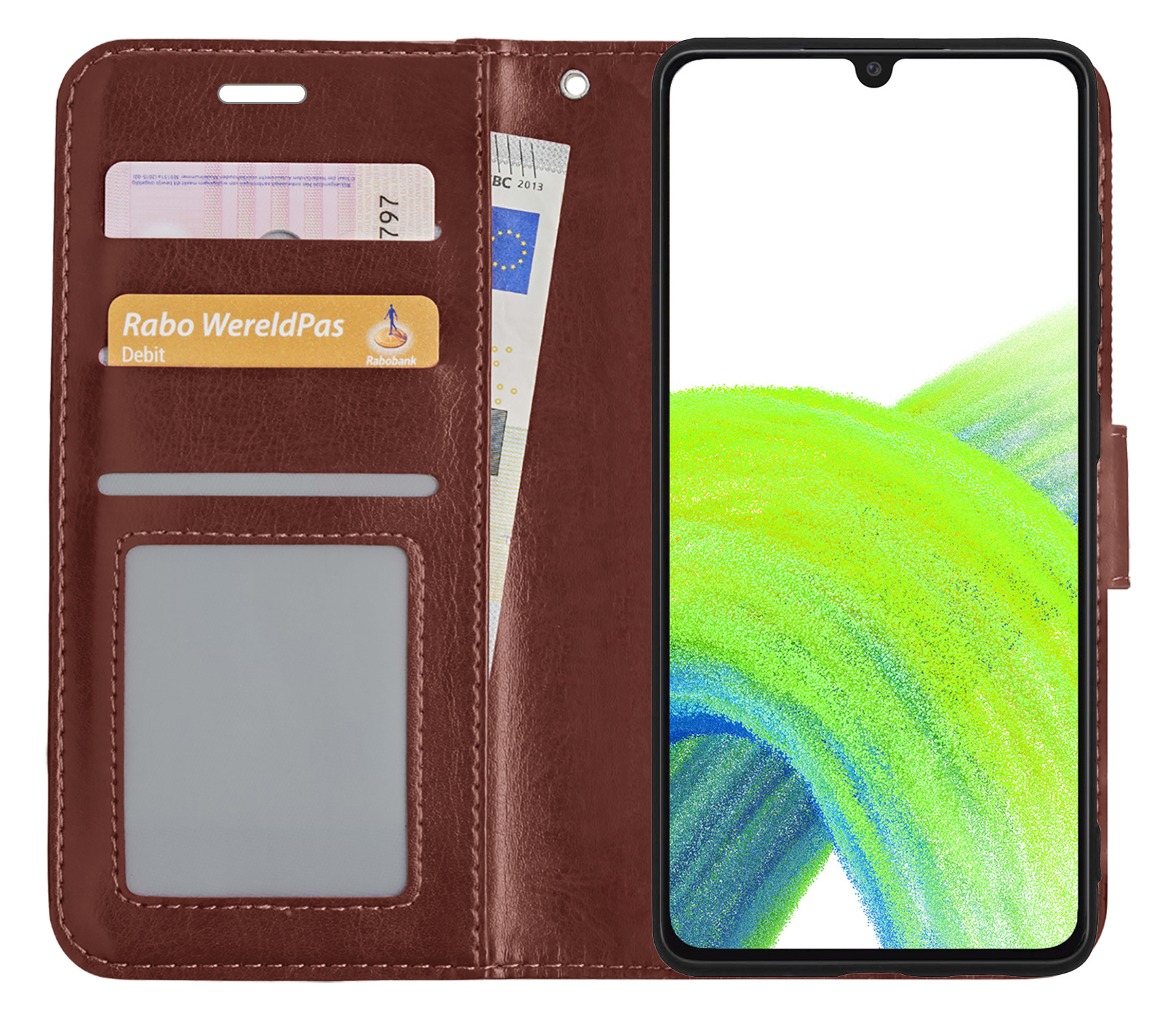 NoXx Hoes Geschikt voor Samsung A33 Hoesje Book Case Hoes Flip Cover Wallet Bookcase - Bruin