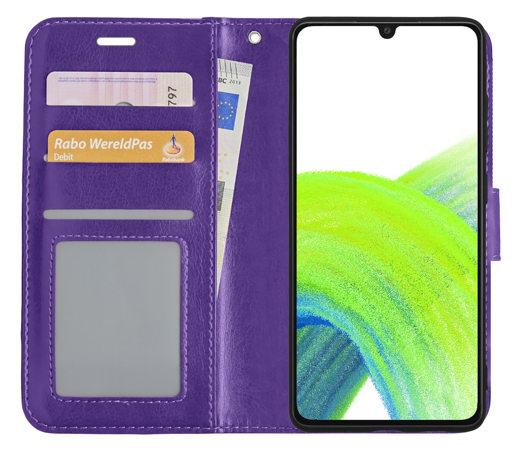 NoXx Hoes Geschikt voor Samsung A33 Hoesje Book Case Hoes Flip Cover Wallet Bookcase - Paars