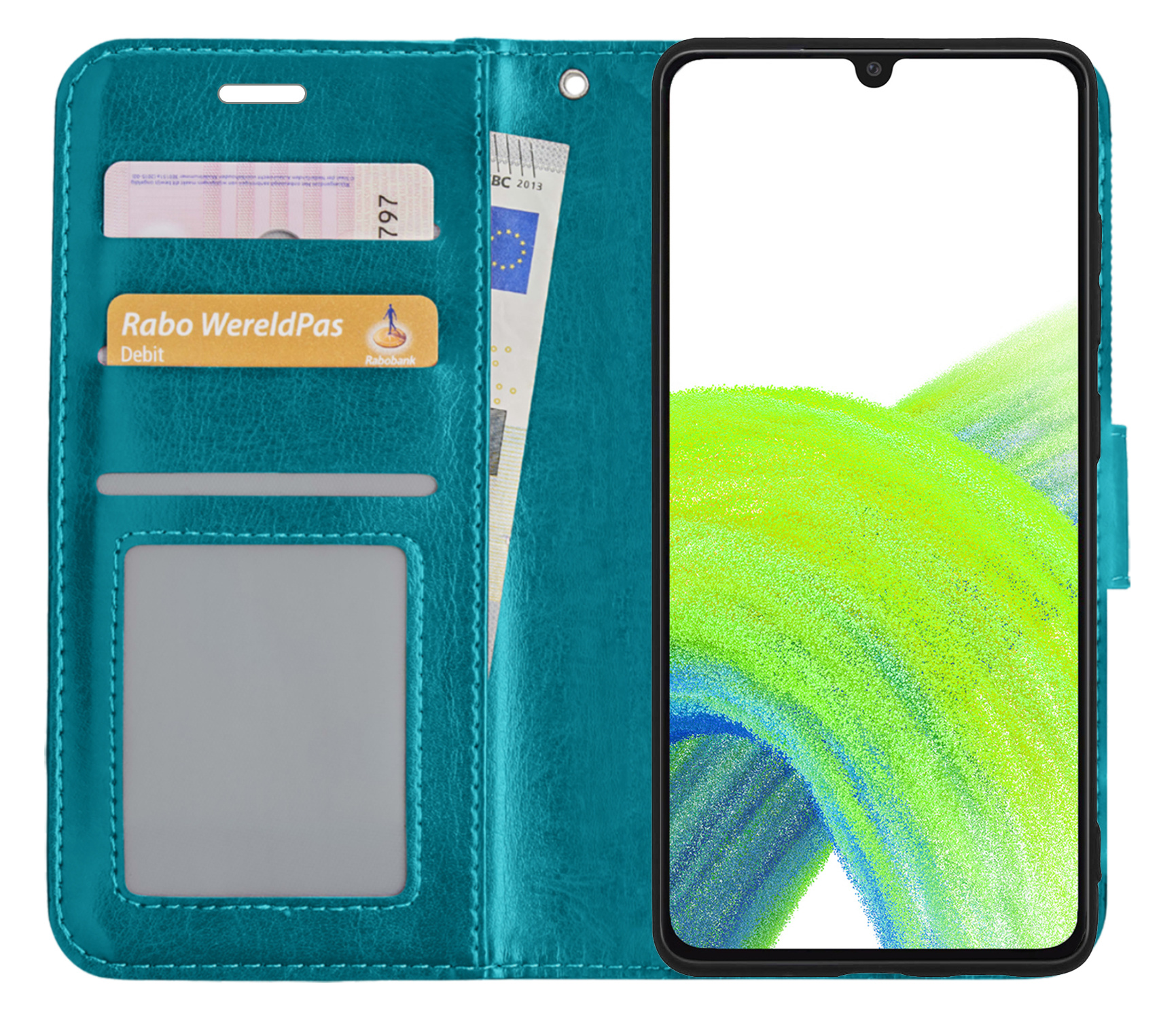 NoXx Hoes Geschikt voor Samsung A33 Hoesje Book Case Hoes Flip Cover Wallet Bookcase - Turquoise