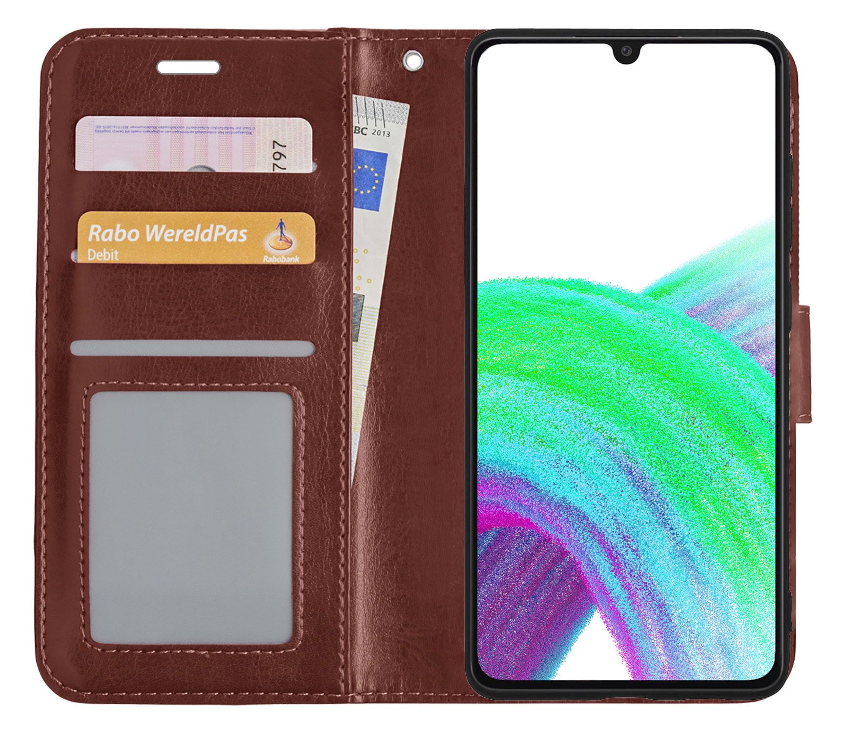 Nomfy Hoesje Geschikt voor Samsung A33 Hoes Bookcase Flipcase Book Cover - Hoes Geschikt voor Samsung Galaxy A33 Hoesje Book Case - Bruin