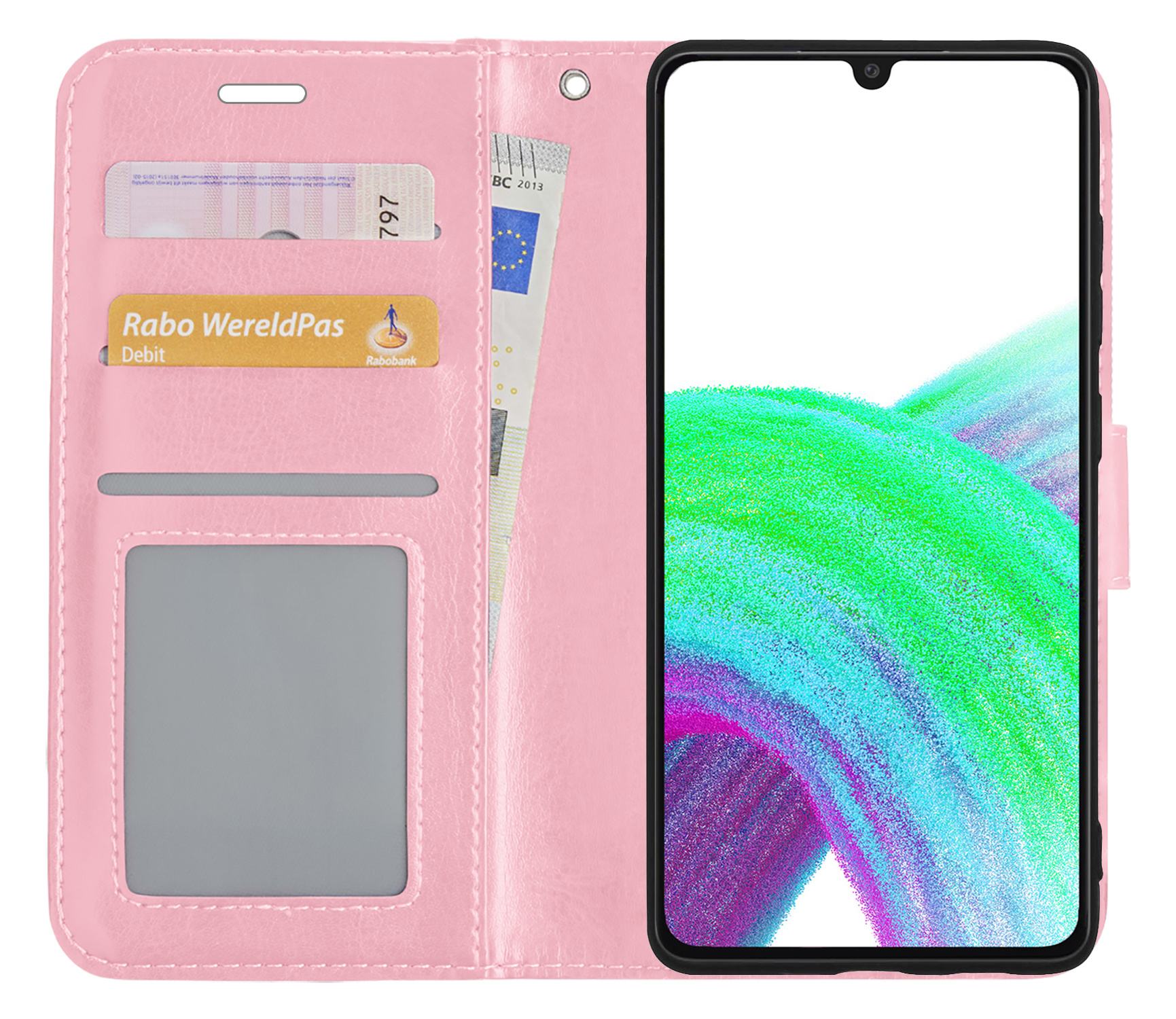 Nomfy Hoesje Geschikt voor Samsung A33 Hoes Bookcase Flipcase Book Cover - Hoes Geschikt voor Samsung Galaxy A33 Hoesje Book Case - Lichtroze