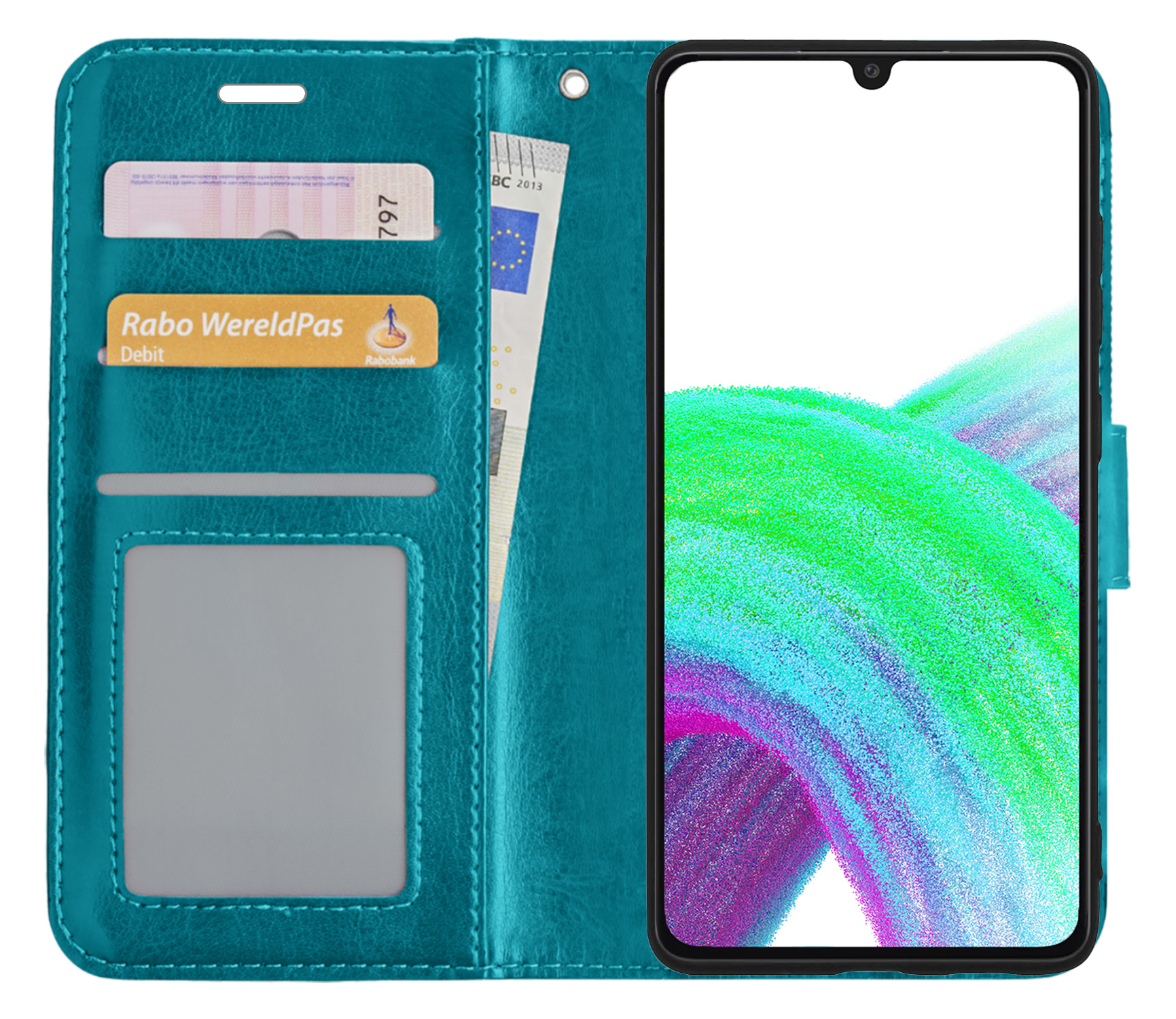 Nomfy Hoesje Geschikt voor Samsung A33 Hoes Bookcase Flipcase Book Cover - Hoes Geschikt voor Samsung Galaxy A33 Hoesje Book Case - Turquoise