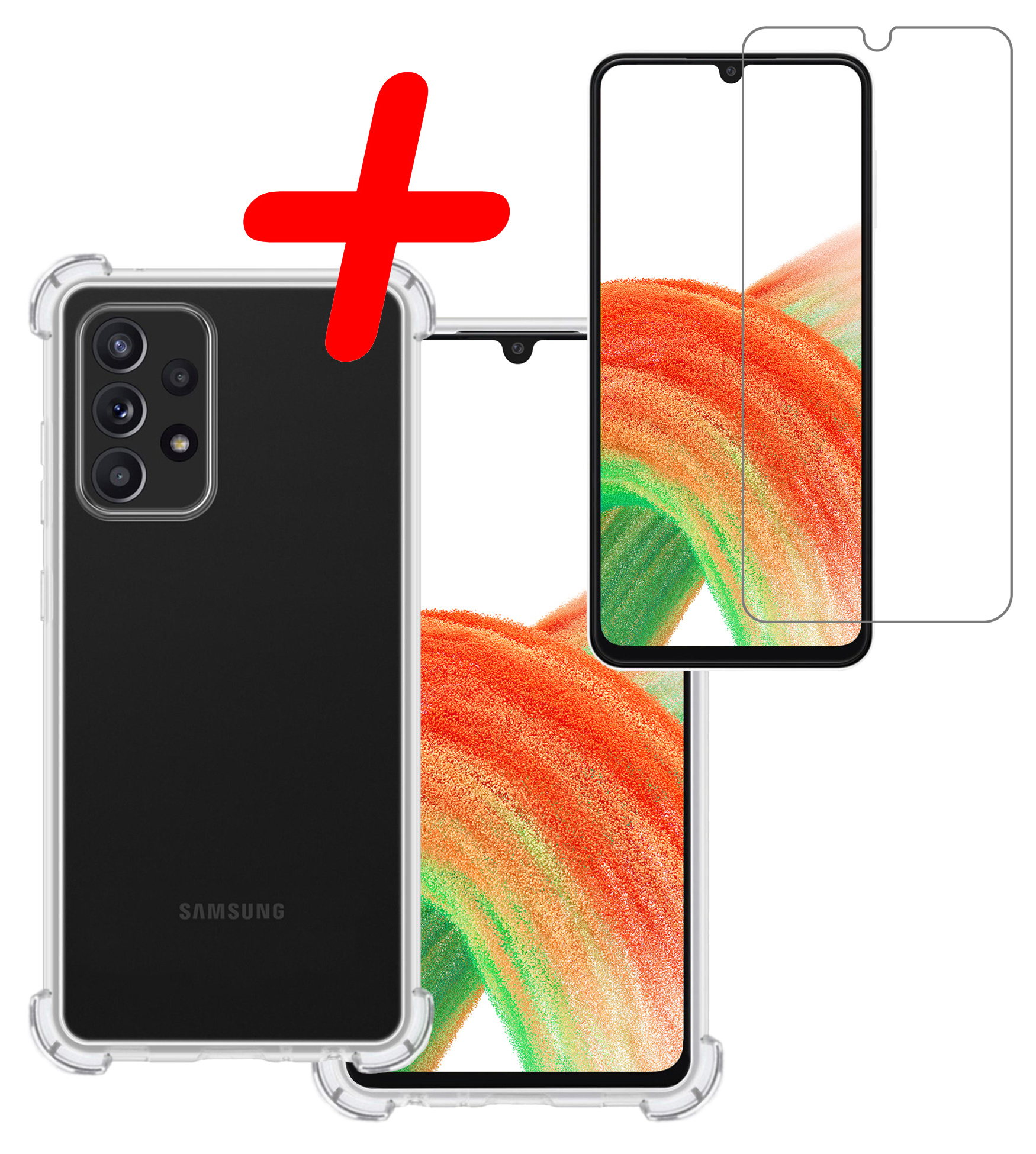 BASEY. Hoes Geschikt voor Samsung A33 Hoesje Shock Proof Case Hoes Siliconen Met Screenprotector - Hoesje Geschikt voor Samsung Galaxy A33 Hoes Cover Shockproof - Transparant