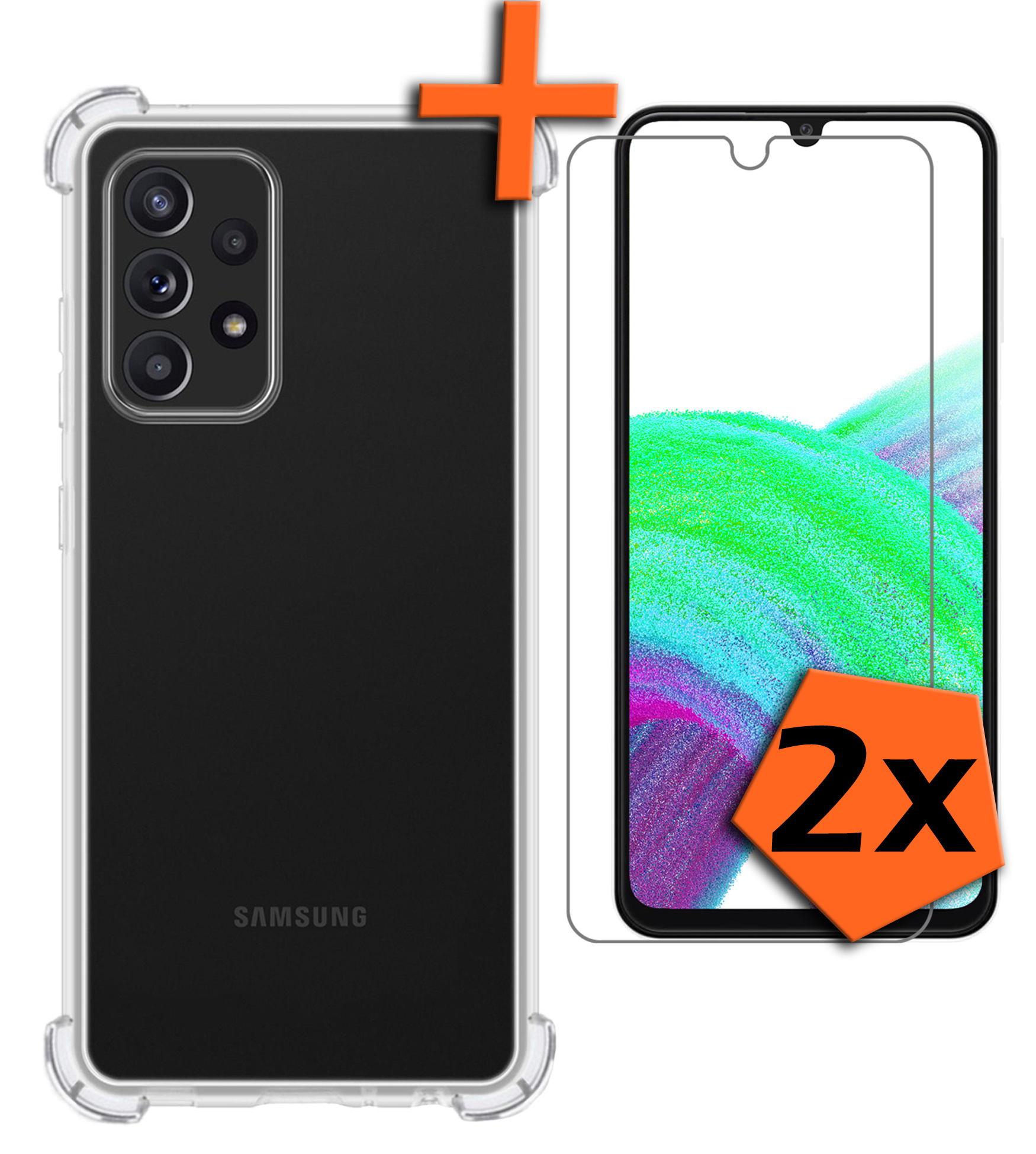 Nomfy Hoesje Geschikt voor Samsung A33 Hoesje Shock Proof Cover Case Shockproof Met 2x Screenprotector - Hoes Geschikt voor Samsung Galaxy A33 Hoes Siliconen Back Case - Transparant