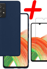 BASEY. Hoes Geschikt voor Samsung A33 Hoesje Siliconen Back Cover Case Met Screenprotector - Hoesje Geschikt voor Samsung Galaxy A33 Hoes Cover Hoesje - Donkerblauw