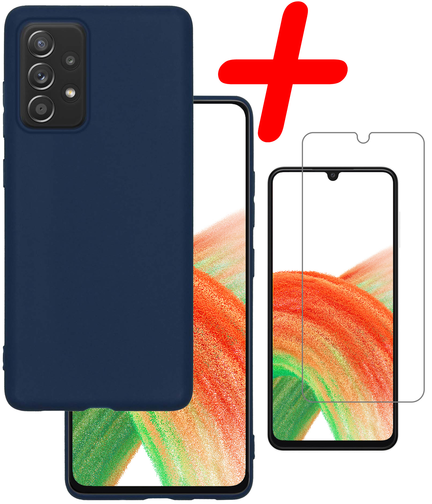 BASEY. Hoes Geschikt voor Samsung A33 Hoesje Siliconen Back Cover Case Met Screenprotector - Hoesje Geschikt voor Samsung Galaxy A33 Hoes Cover Hoesje - Donkerblauw
