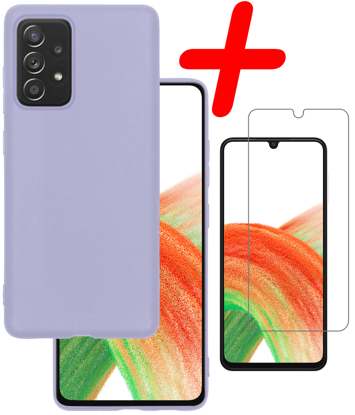 BASEY. Hoes Geschikt voor Samsung A33 Hoesje Siliconen Back Cover Case Met Screenprotector - Hoesje Geschikt voor Samsung Galaxy A33 Hoes Cover Hoesje - Lila