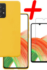 BASEY. Hoes Geschikt voor Samsung A33 Hoesje Siliconen Back Cover Case Met Screenprotector - Hoesje Geschikt voor Samsung Galaxy A33 Hoes Cover Hoesje - Geel