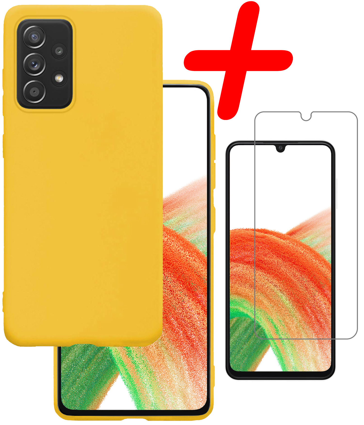 BASEY. Hoes Geschikt voor Samsung A33 Hoesje Siliconen Back Cover Case Met Screenprotector - Hoesje Geschikt voor Samsung Galaxy A33 Hoes Cover Hoesje - Geel